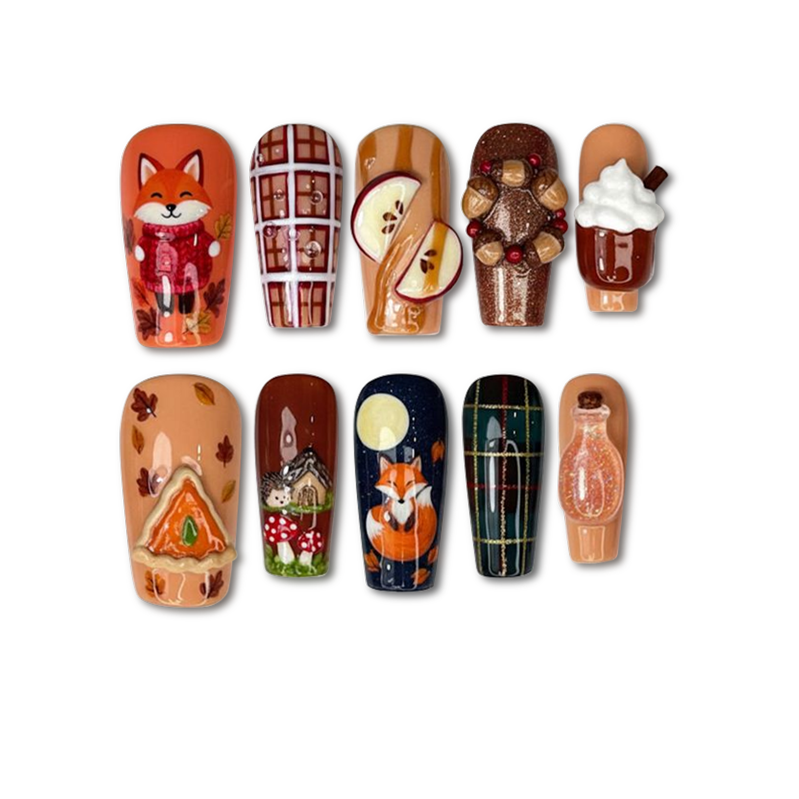 Custom Autumn Fox Press-On Nails – Cozy Fall Vibes & 3D Nail Art | Wynzy Pops™
