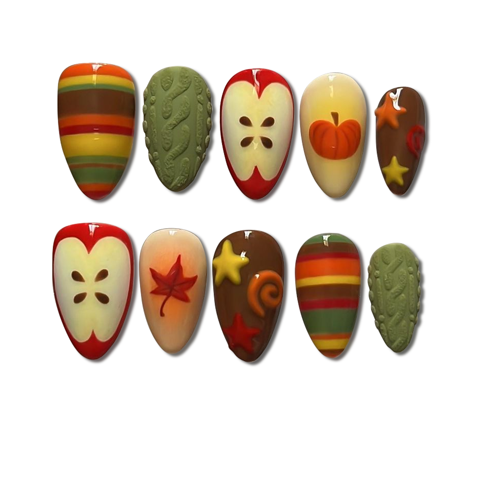 Custom Fall Apple Press-On Nails – Pumpkin & Leaf 3D Nail Art | Wynzy Pops Nails™