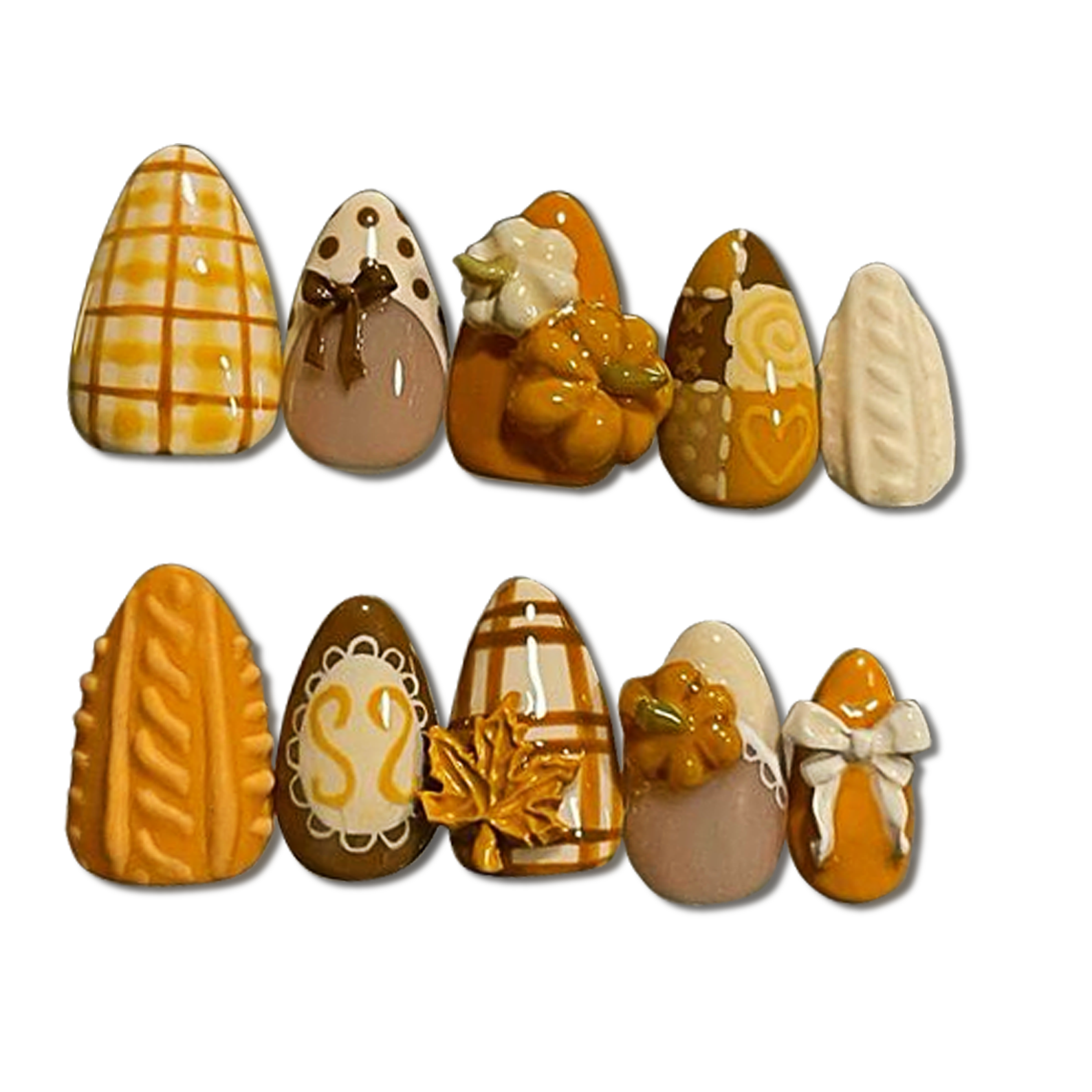 Custom Cozy Fall 3D Press-On Nails – Pumpkin, Knit & Thanksgiving Nail Art | Wynzy Pops Nails™