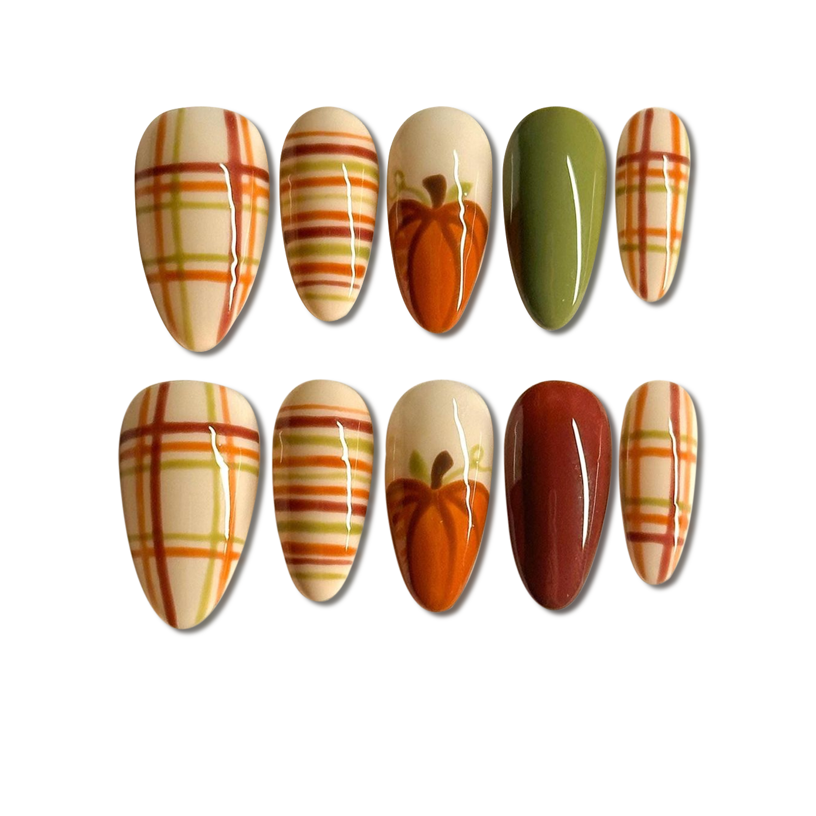Custom Autumn Pumpkin Press-On Nails – Cozy Fall Plaid Nail Art