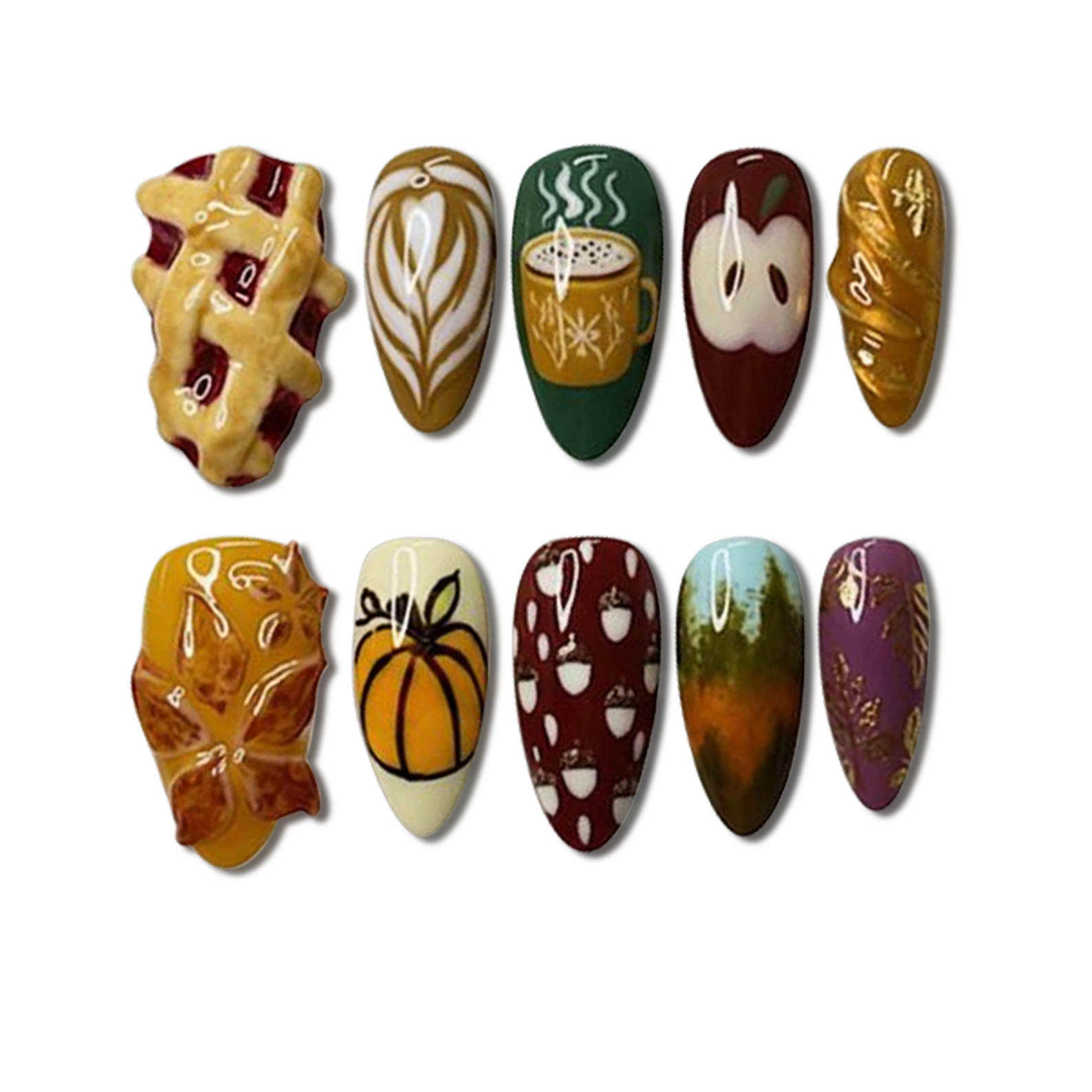 Custom Autumn Latte Press-On Nails – Pumpkin, Pie & Coffee Art | Wynzy Pops™
