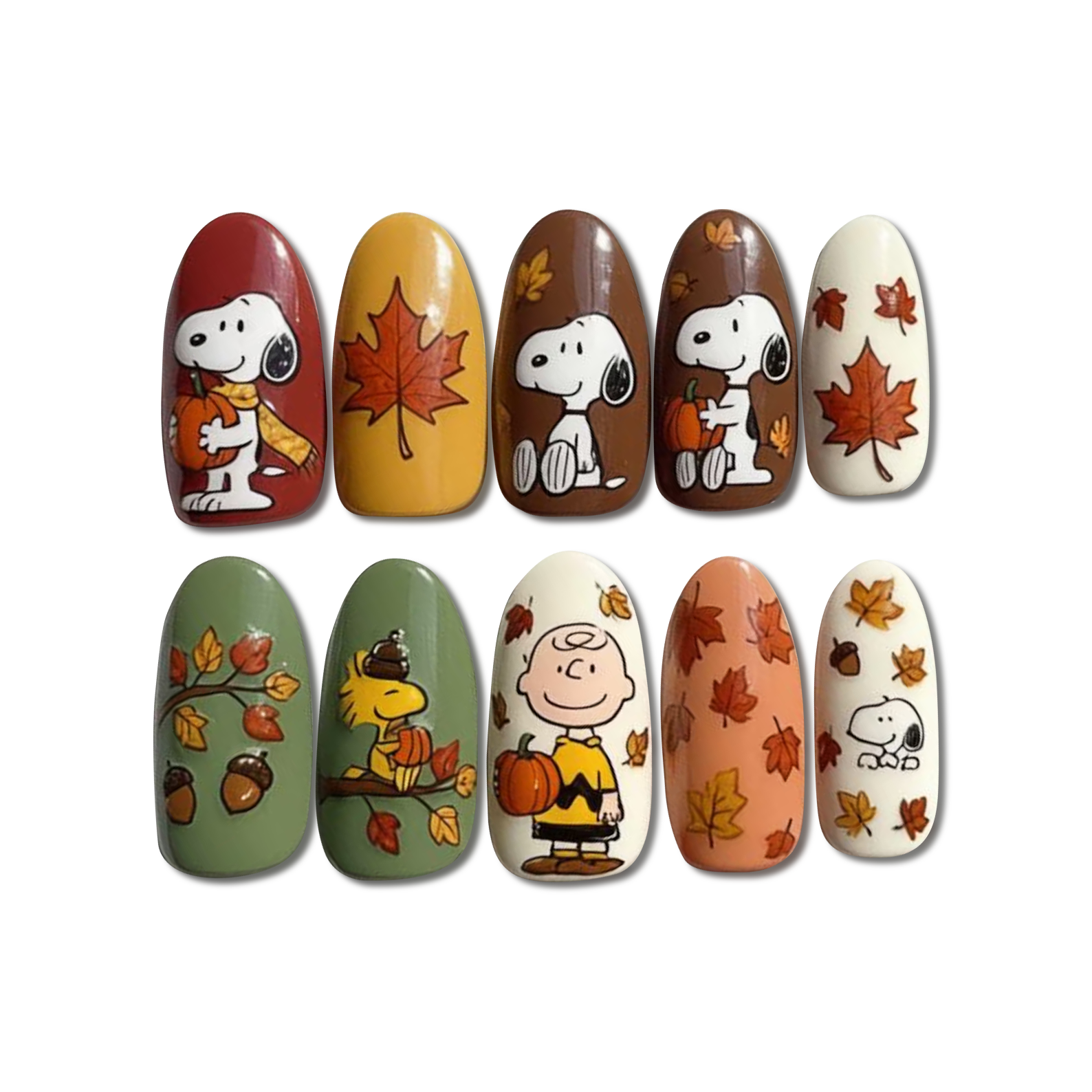 Custom Snoopy Autumn Press-On Nails – Fall Leaves & Pumpkin Nail Art | Wynzy Pops™