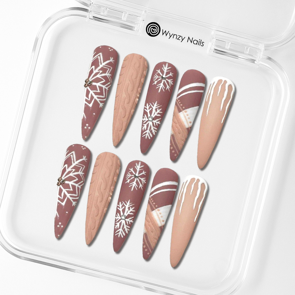 Custom Winter Snowflake Press-On Nails – Cozy Sweater & Holiday Nail Art | Wynzy Pops Nails™