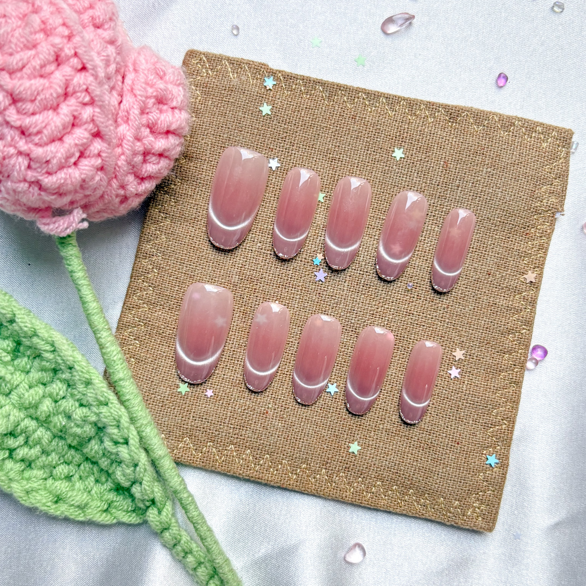 Personalized Elegant Nude French Cat Eye Nails | Custom Squoval Press-On | Soft Pink Gradient False Nail | Elegant Minimalist Style