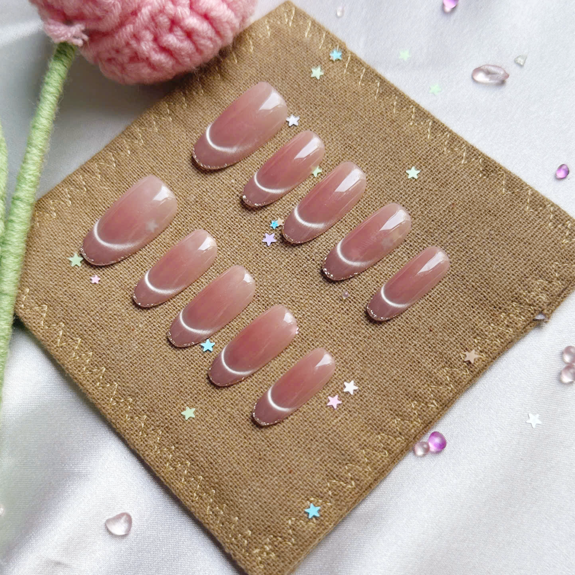 Personalized Elegant Nude French Cat Eye Nails | Custom Squoval Press-On | Soft Pink Gradient False Nail | Elegant Minimalist Style