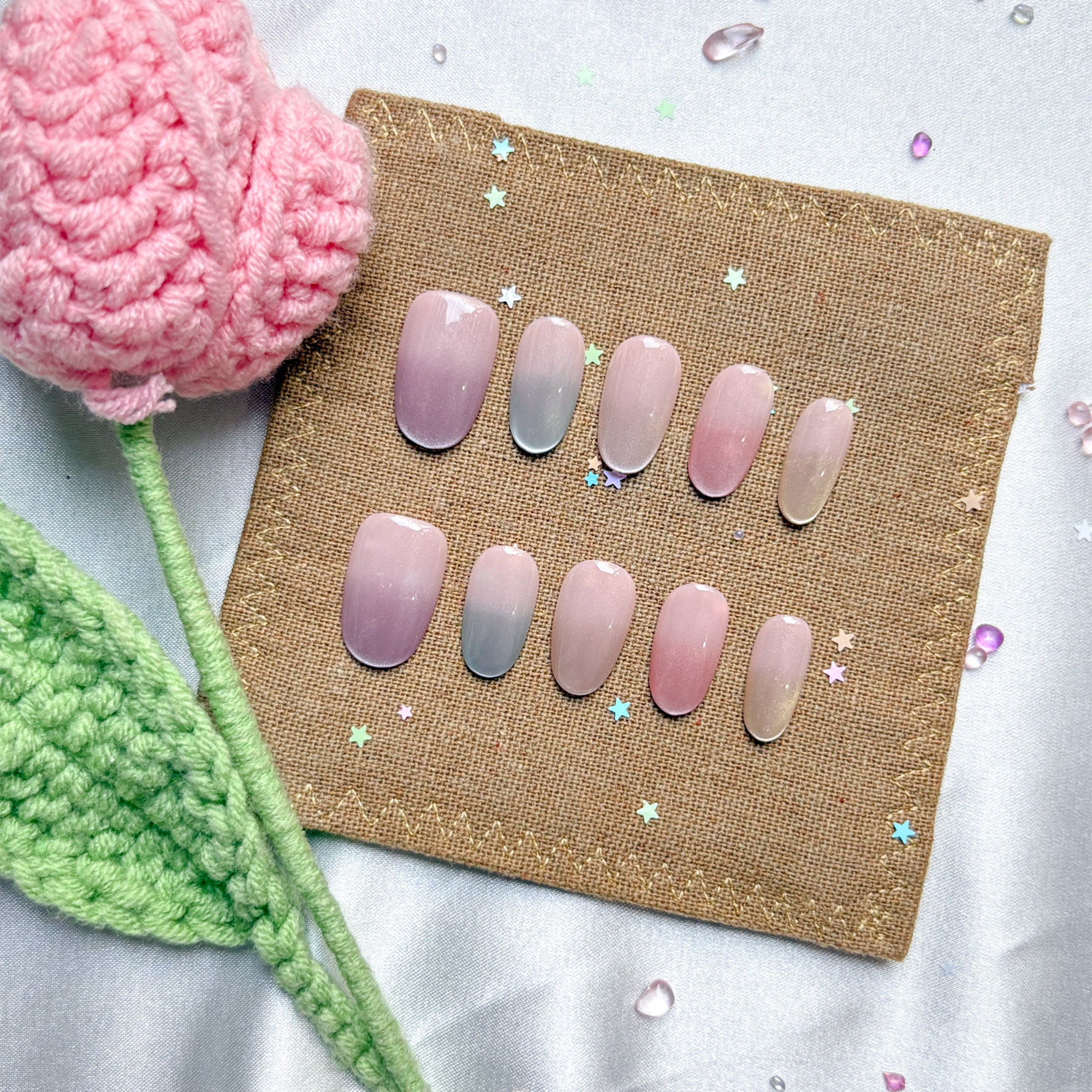 Custom Press-On Nails – Pastel Ombre Rainbow Gradient in Short Oval Shape | Wynzy Pops Nails