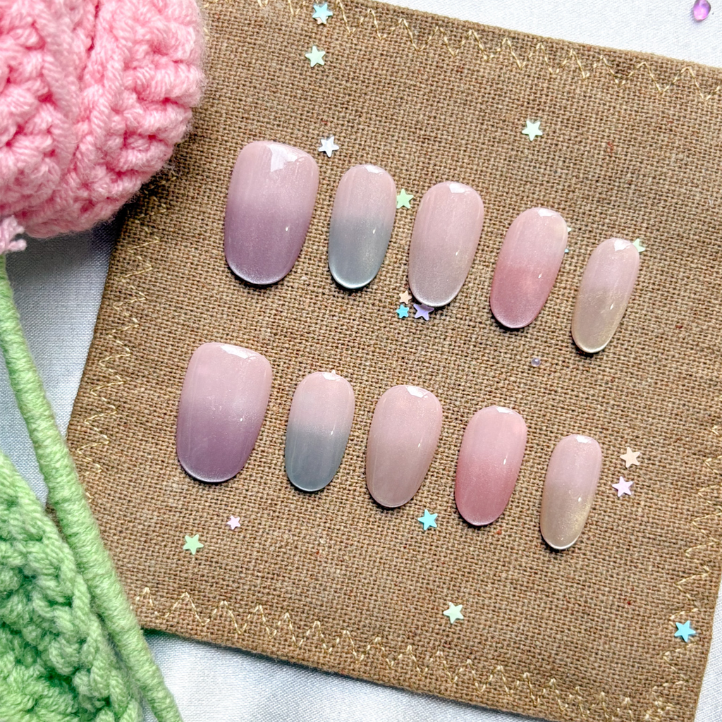 Custom Press-On Nails – Pastel Ombre Rainbow Gradient in Short Oval Shape | Wynzy Pops Nails
