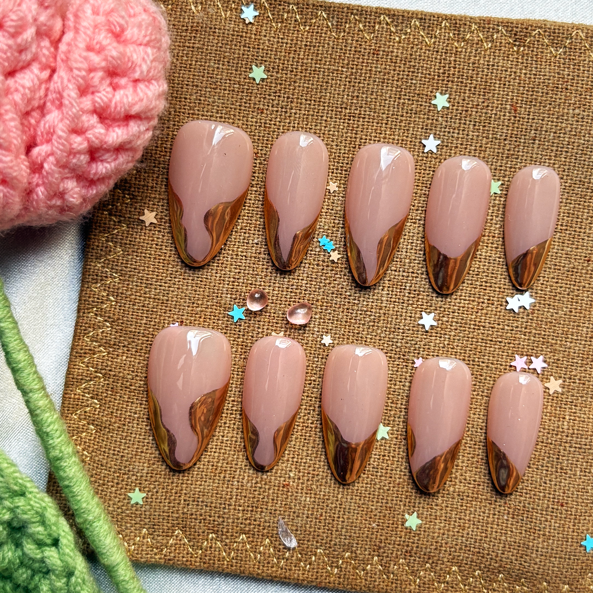 Custom Nude & Gold French Tip Press-On Nail Set | Wynzy Pops Nails