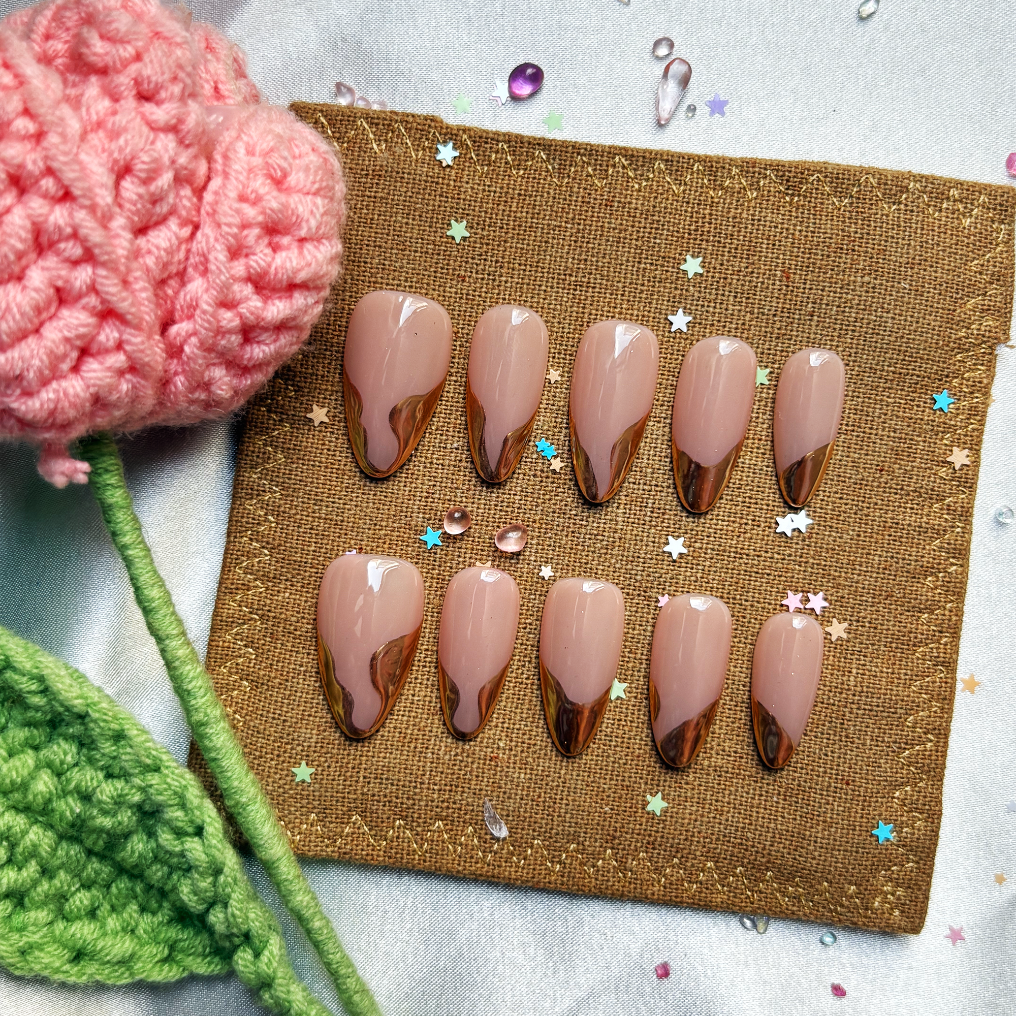 Custom Nude & Gold French Tip Press-On Nail Set | Wynzy Pops Nails