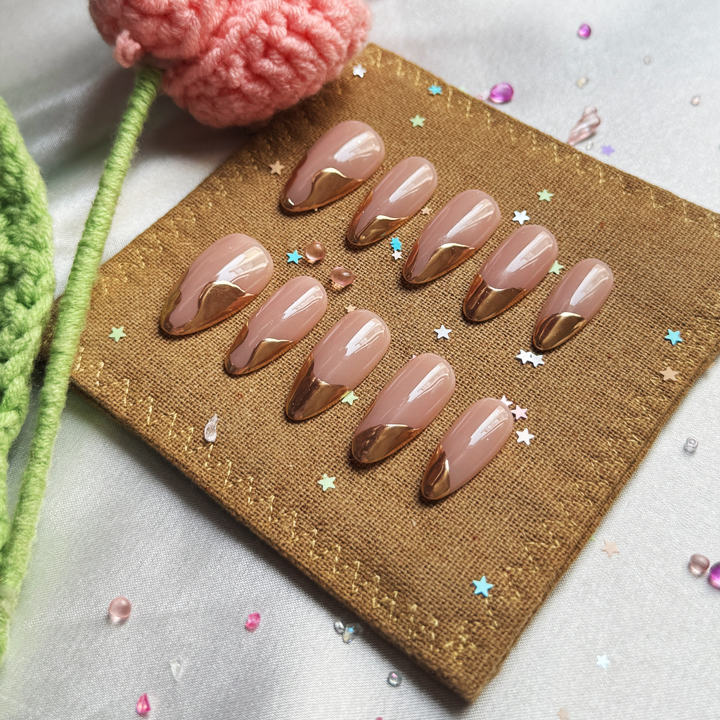 Custom Nude & Gold French Tip Press-On Nail Set | Wynzy Pops Nails