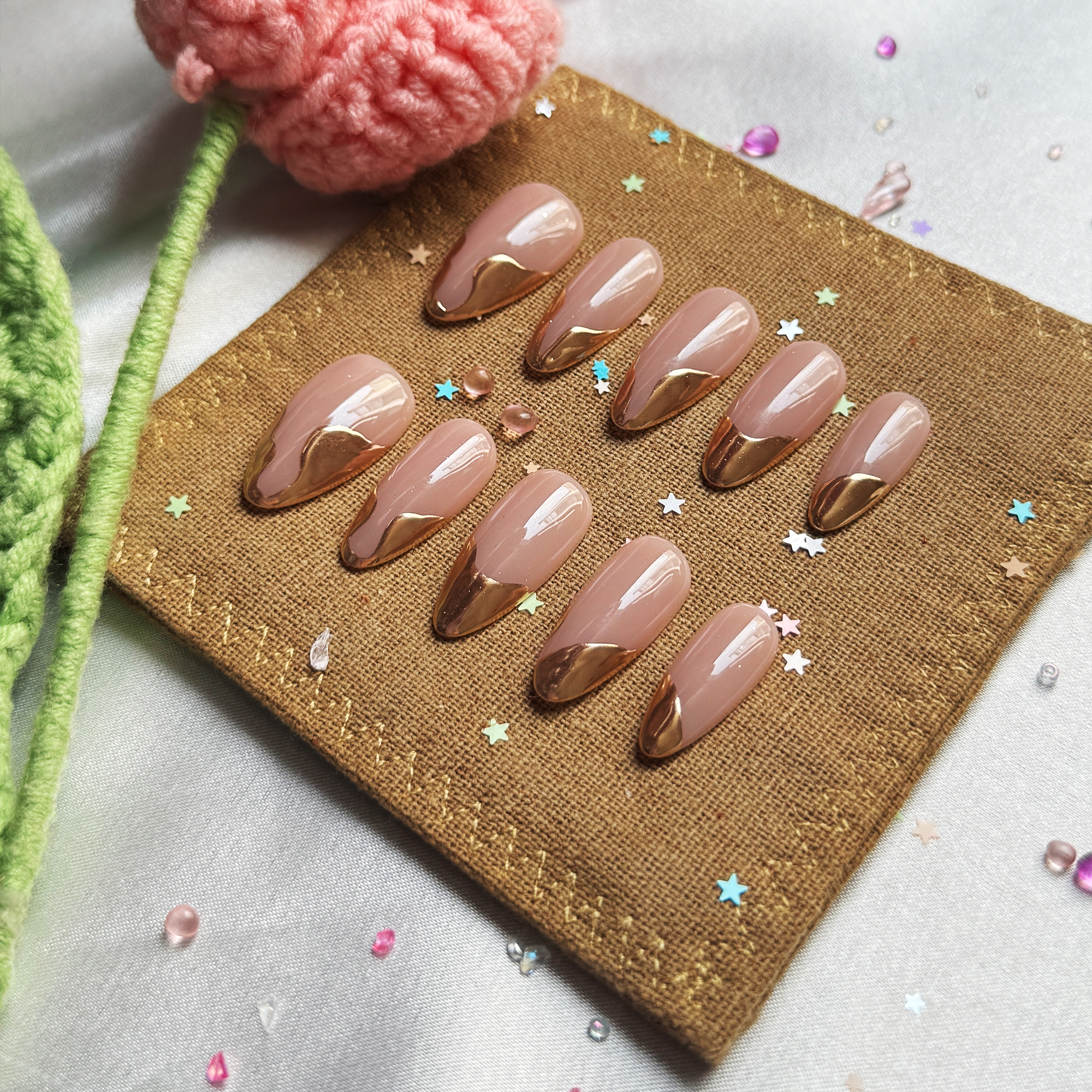 Custom Nude & Gold French Tip Press-On Nail Set | Wynzy Pops Nails