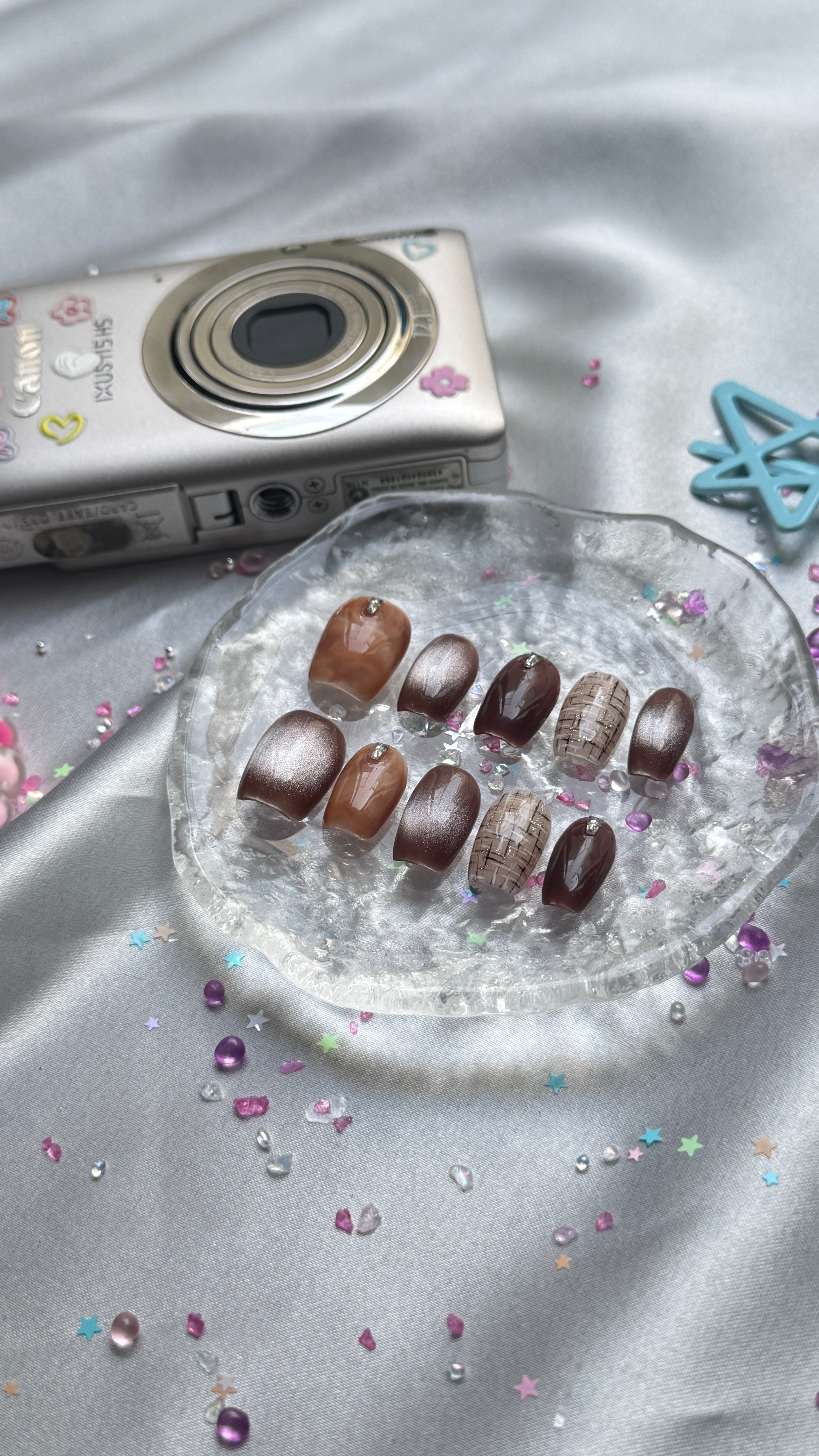 Custom Gel Press-On Nails – Brown Cat Eye, Gift for Her