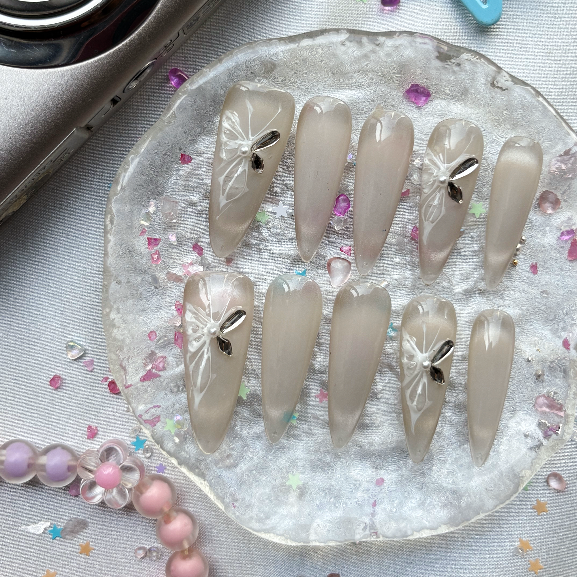 Custom Press-On Nails – Personalized Ombre Rhinestone Butterfly Long Stiletto Nail Art | Wynzy Pops Nails