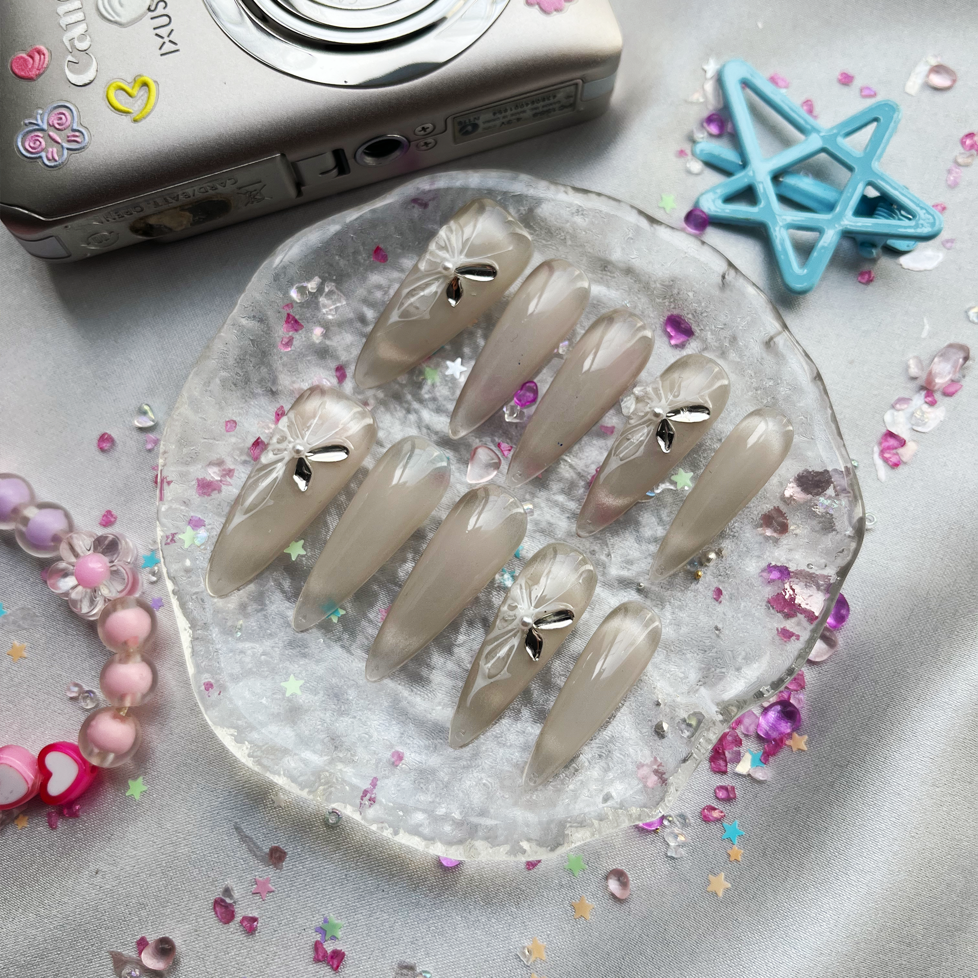 Custom Press-On Nails – Personalized Ombre Rhinestone Butterfly Long Stiletto Nail Art | Wynzy Pops Nails