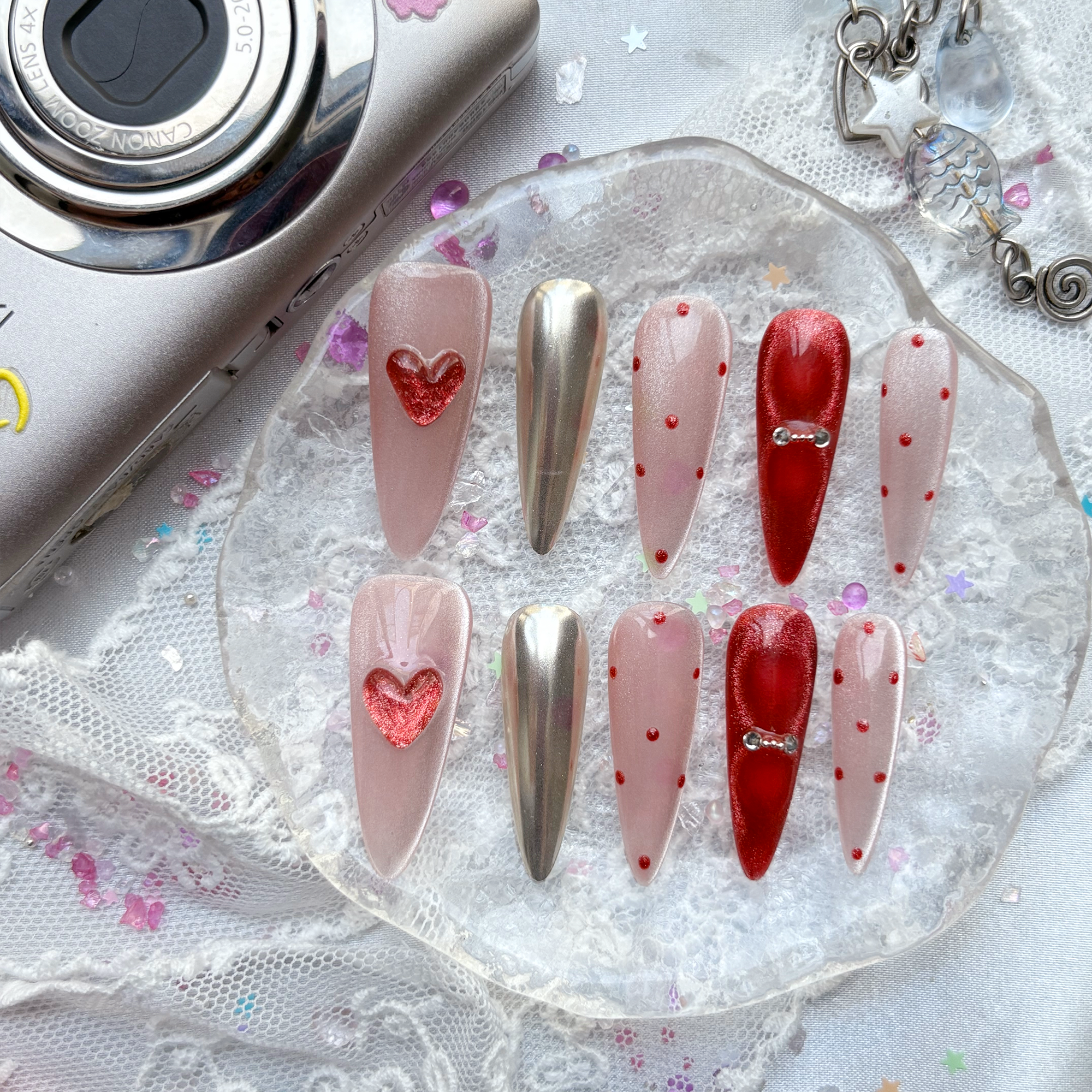 Personalized Valentine Press On Nails – Pink & Red Chrome Stiletto Nail Art | Wynzy Pops Nails