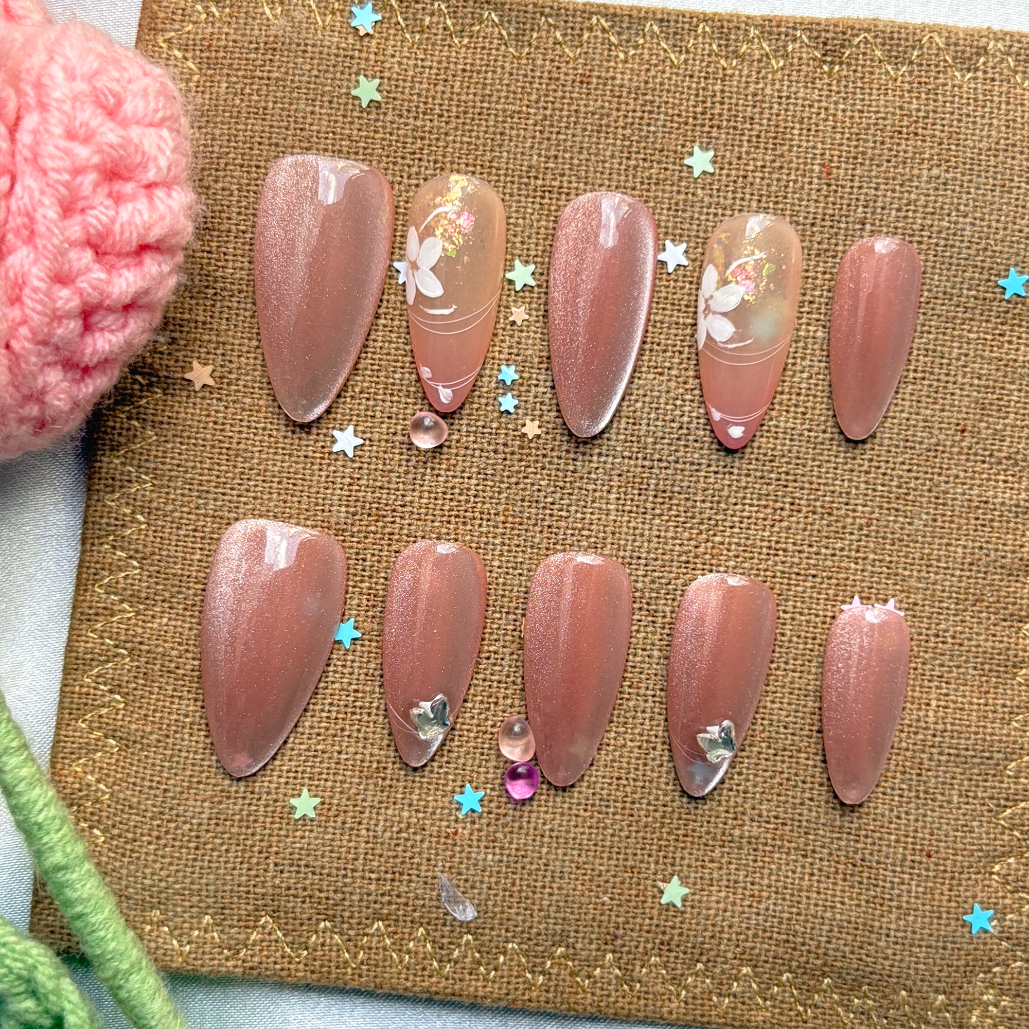 Personalized Shimmer Press On Nails: Long Almond Luxury Nail Art Set | Wynzy Pops Nails