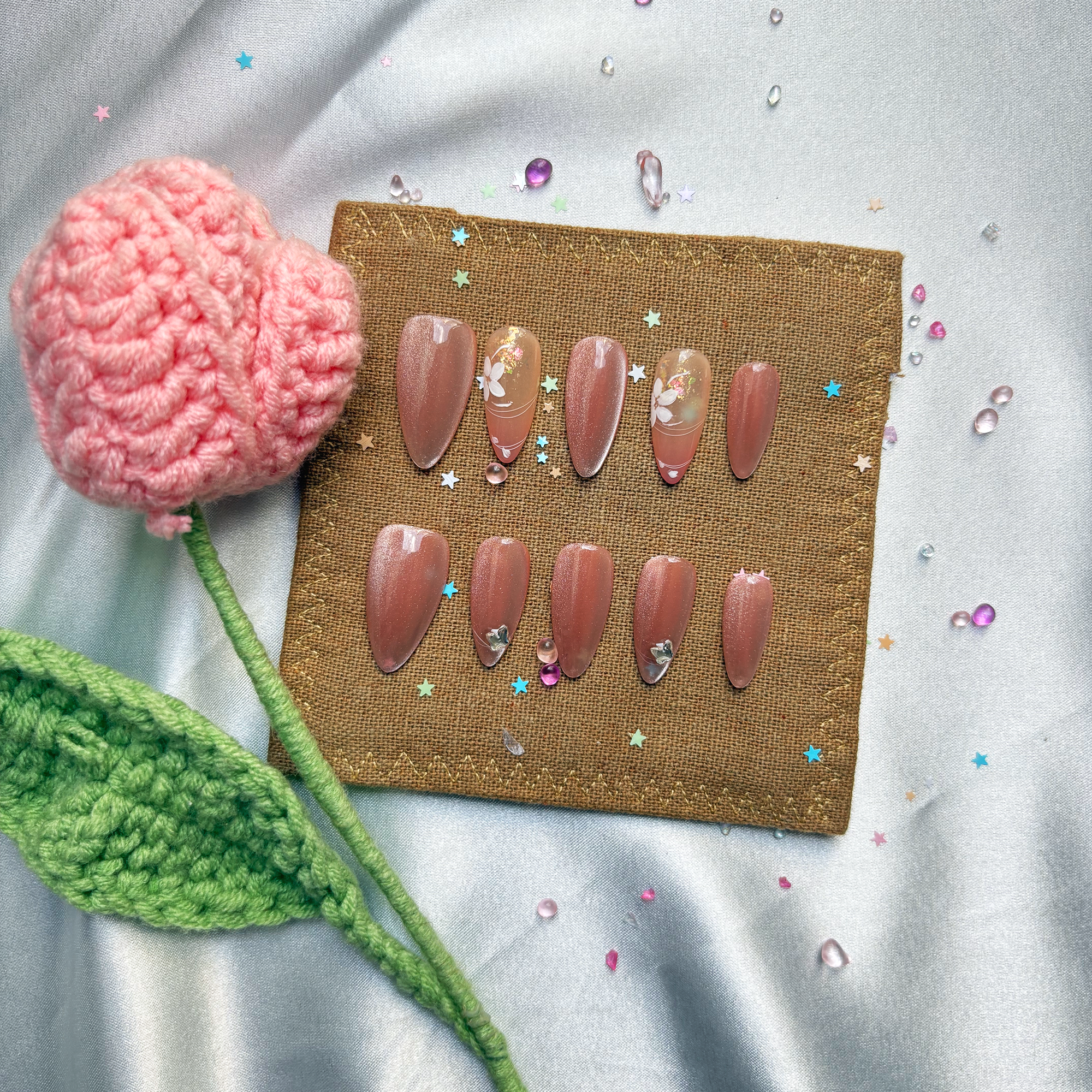 Personalized Shimmer Press On Nails: Long Almond Luxury Nail Art Set | Wynzy Pops Nails