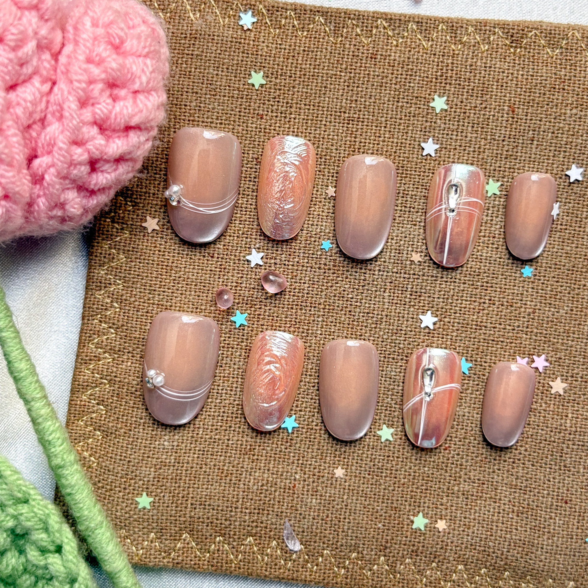 Personalized Chrome Pearl Press-On Nails | Swirl Nail Art | Wynzy Pops Nails