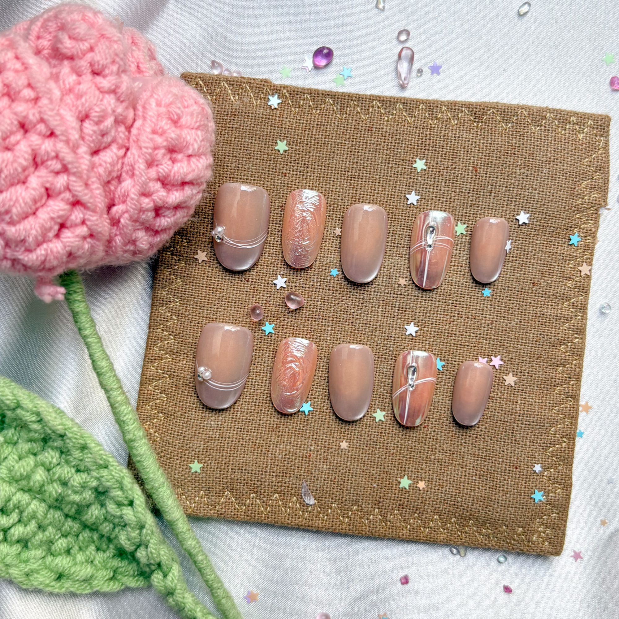 Personalized Chrome Pearl Press-On Nails | Swirl Nail Art | Wynzy Pops Nails