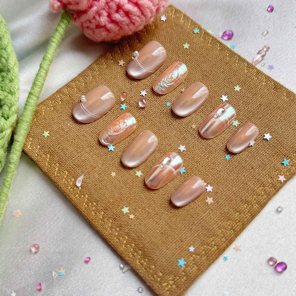Personalized Chrome Pearl Press-On Nails | Swirl Nail Art | Wynzy Pops Nails