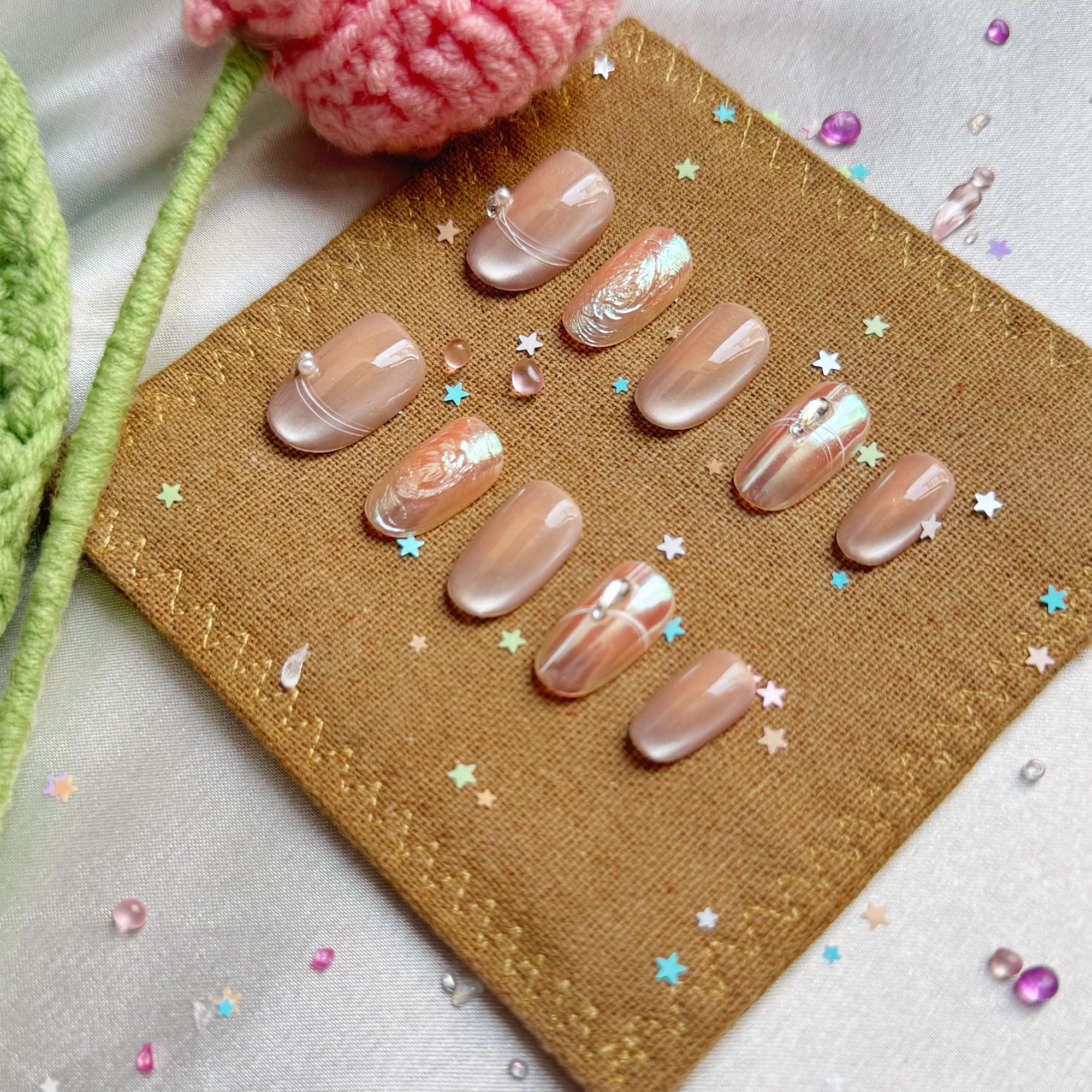Personalized Chrome Pearl Press-On Nails | Swirl Nail Art | Wynzy Pops Nails