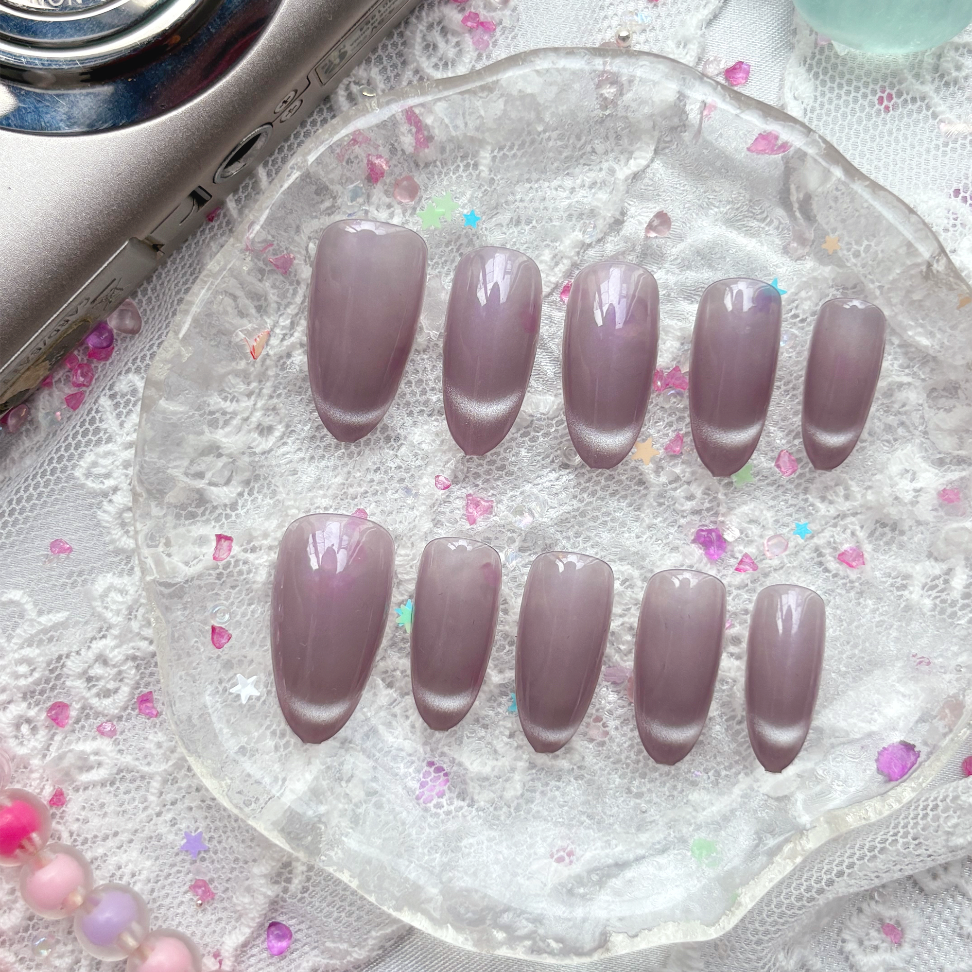 Custom Press-On Nails – Glossy Solid Purple | Simple Autumn Nail Art | Handmade Non-Custom Set | Wynzy Pops Nails
