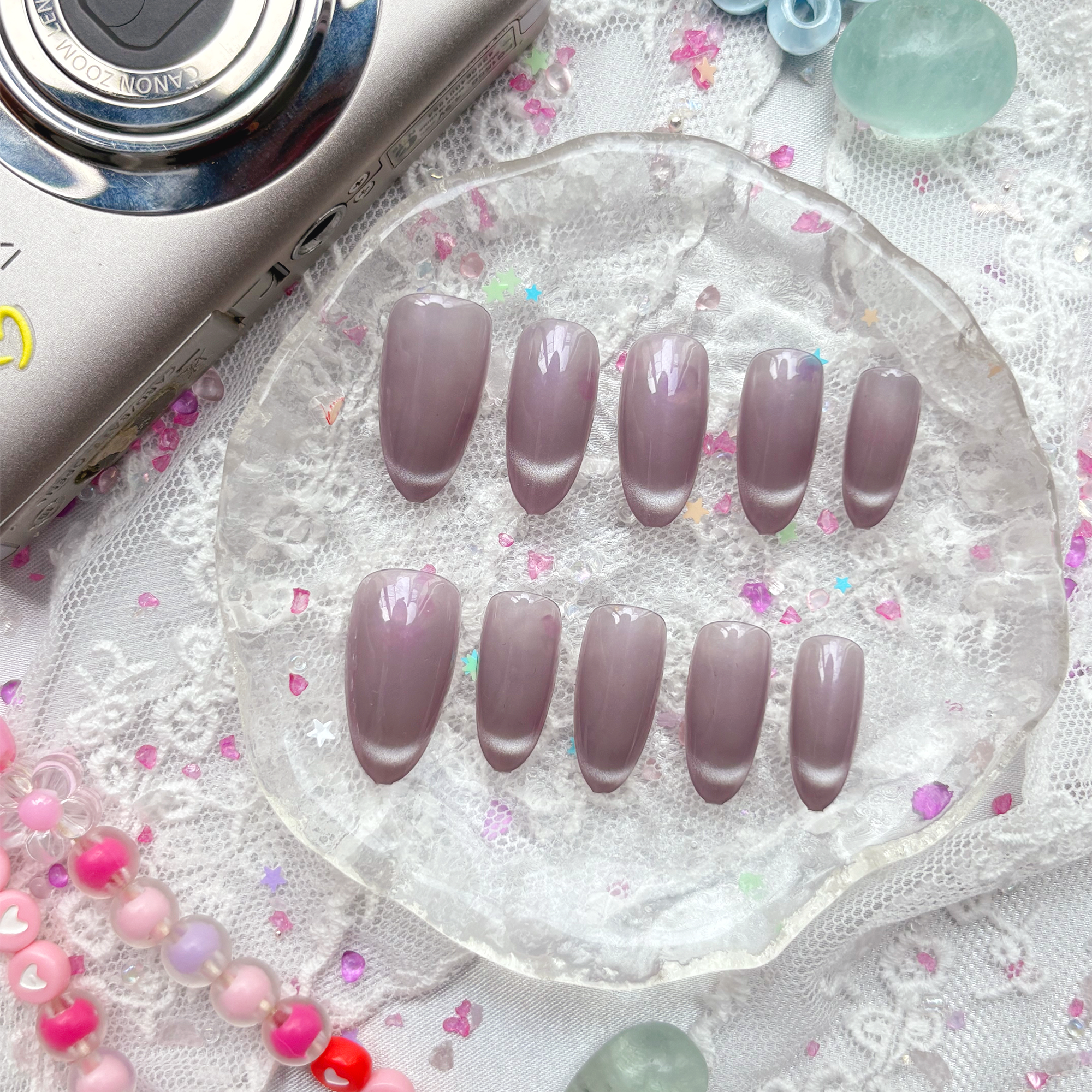 Custom Press-On Nails – Glossy Solid Purple | Simple Autumn Nail Art | Handmade Non-Custom Set | Wynzy Pops Nails