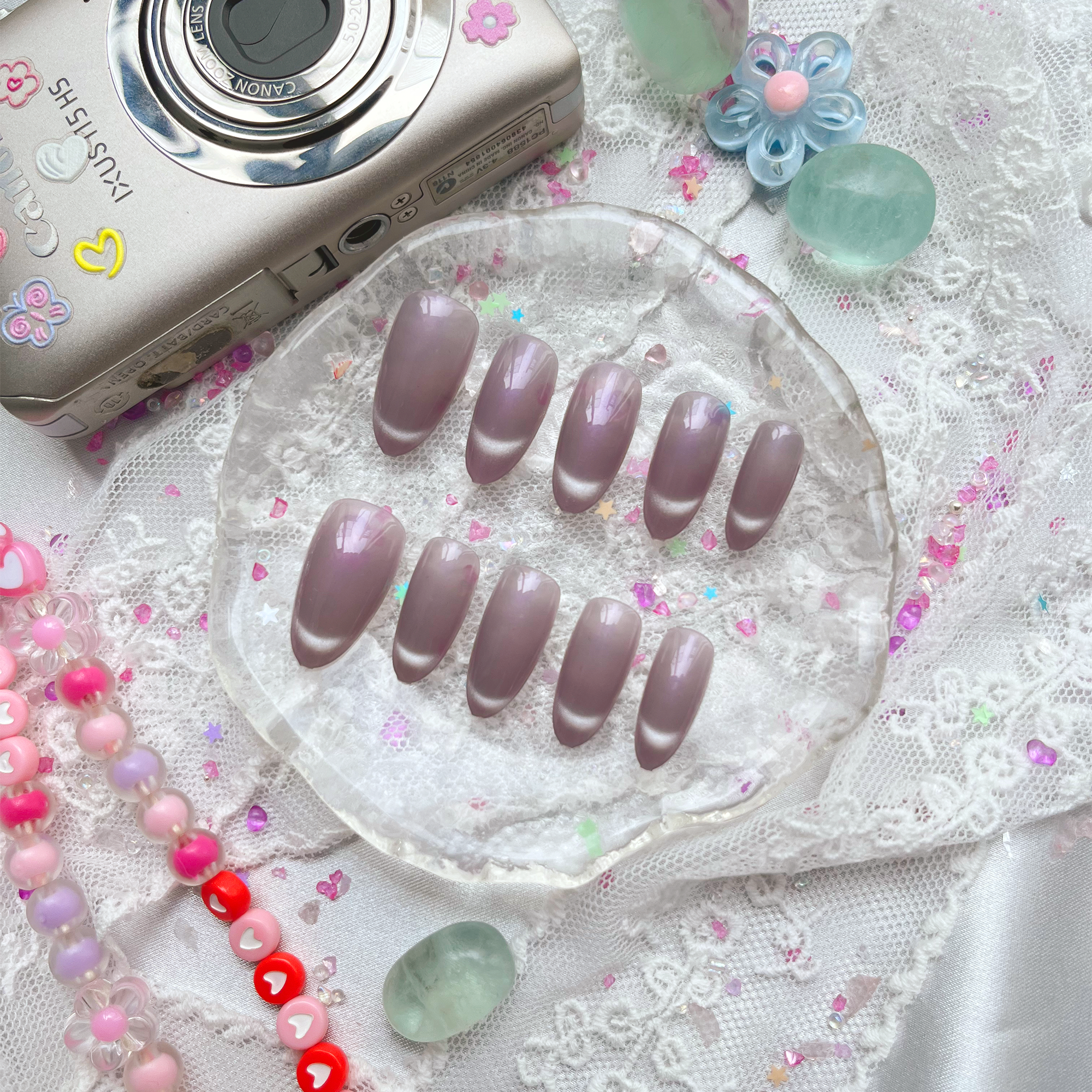 Custom Press-On Nails – Glossy Solid Purple | Simple Autumn Nail Art | Handmade Non-Custom Set | Wynzy Pops Nails