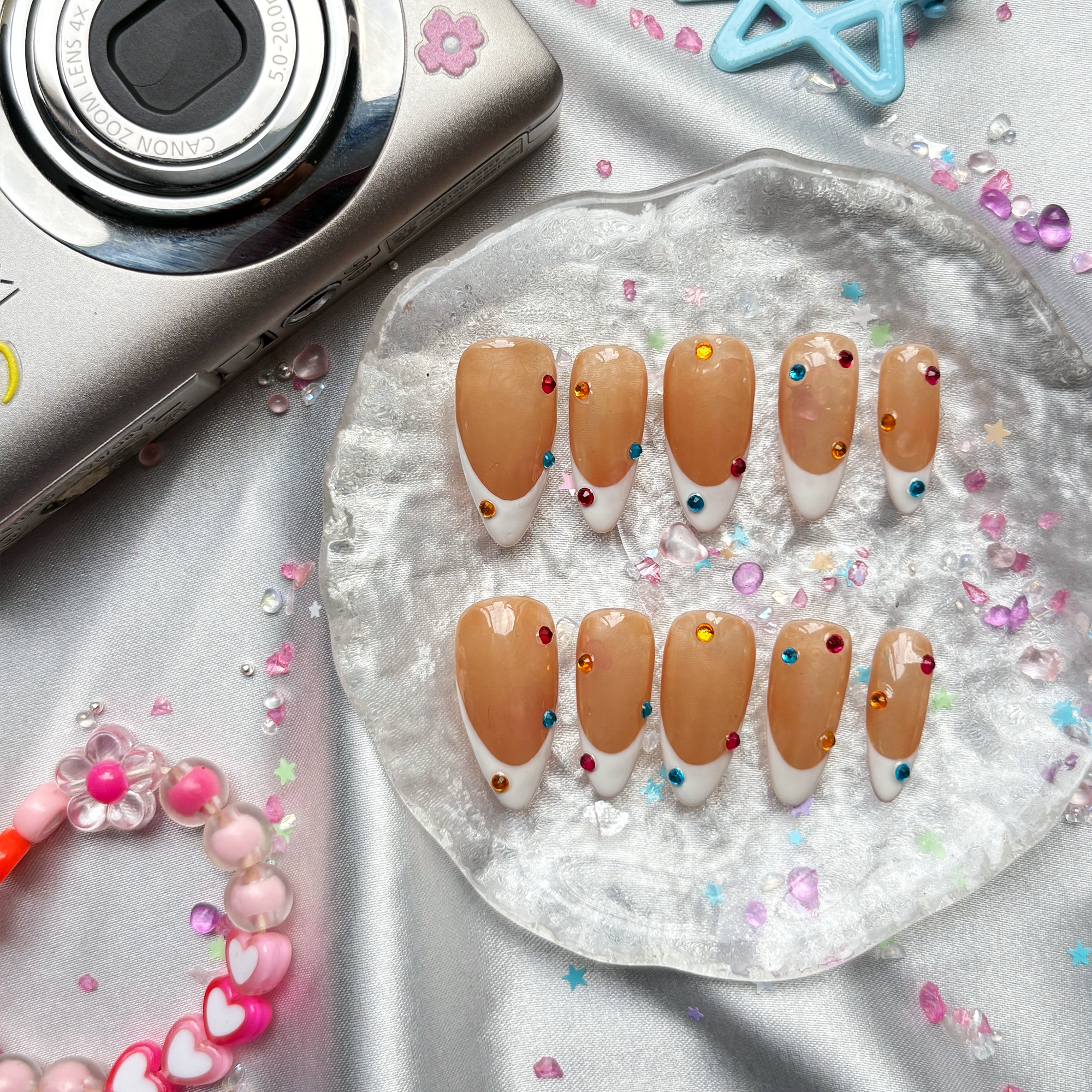Custom Press-On Nails – Personalized Colorful French Tip Y2K Nail Art | Wynzy Pops Nails