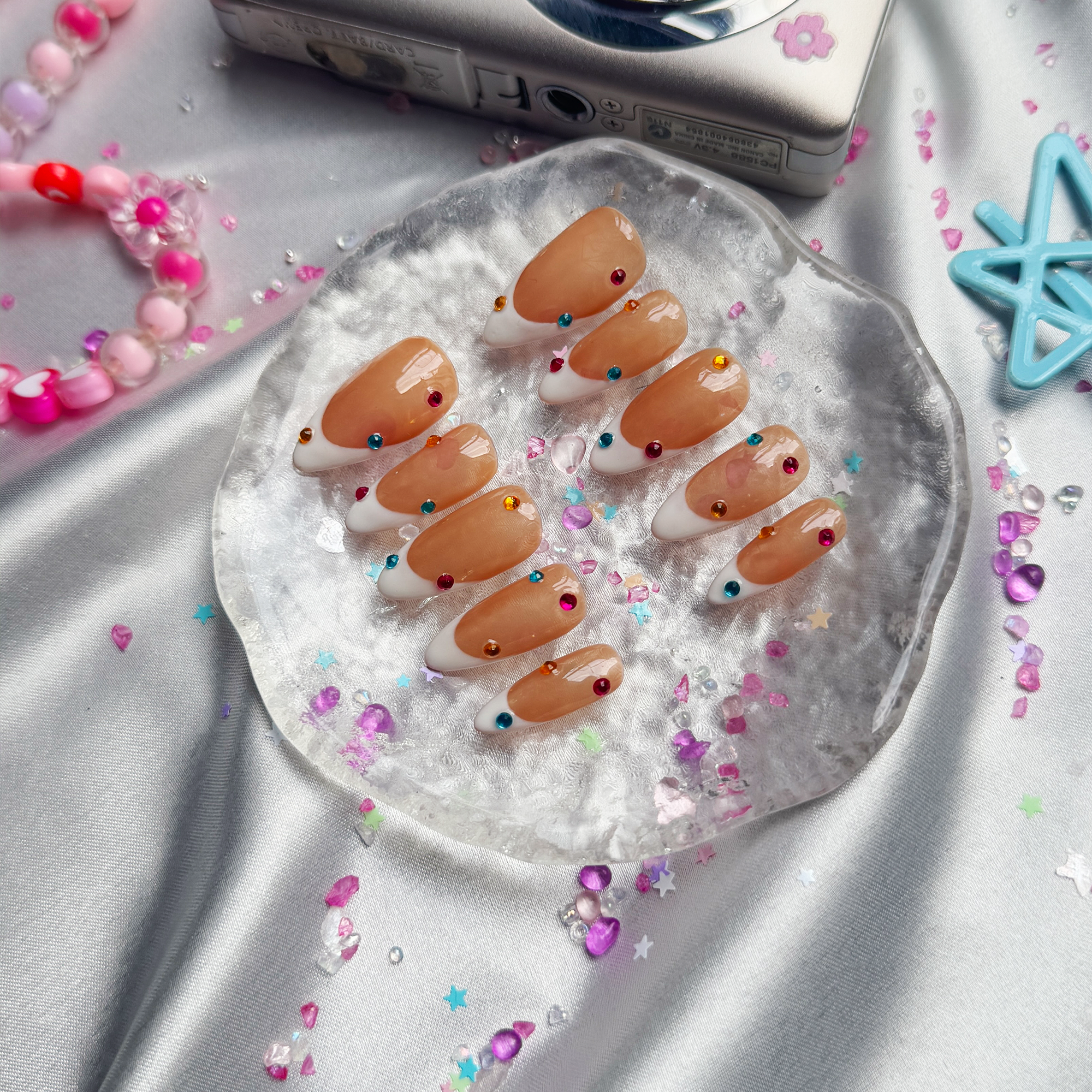 Custom Press-On Nails – Personalized Colorful French Tip Y2K Nail Art | Wynzy Pops Nails