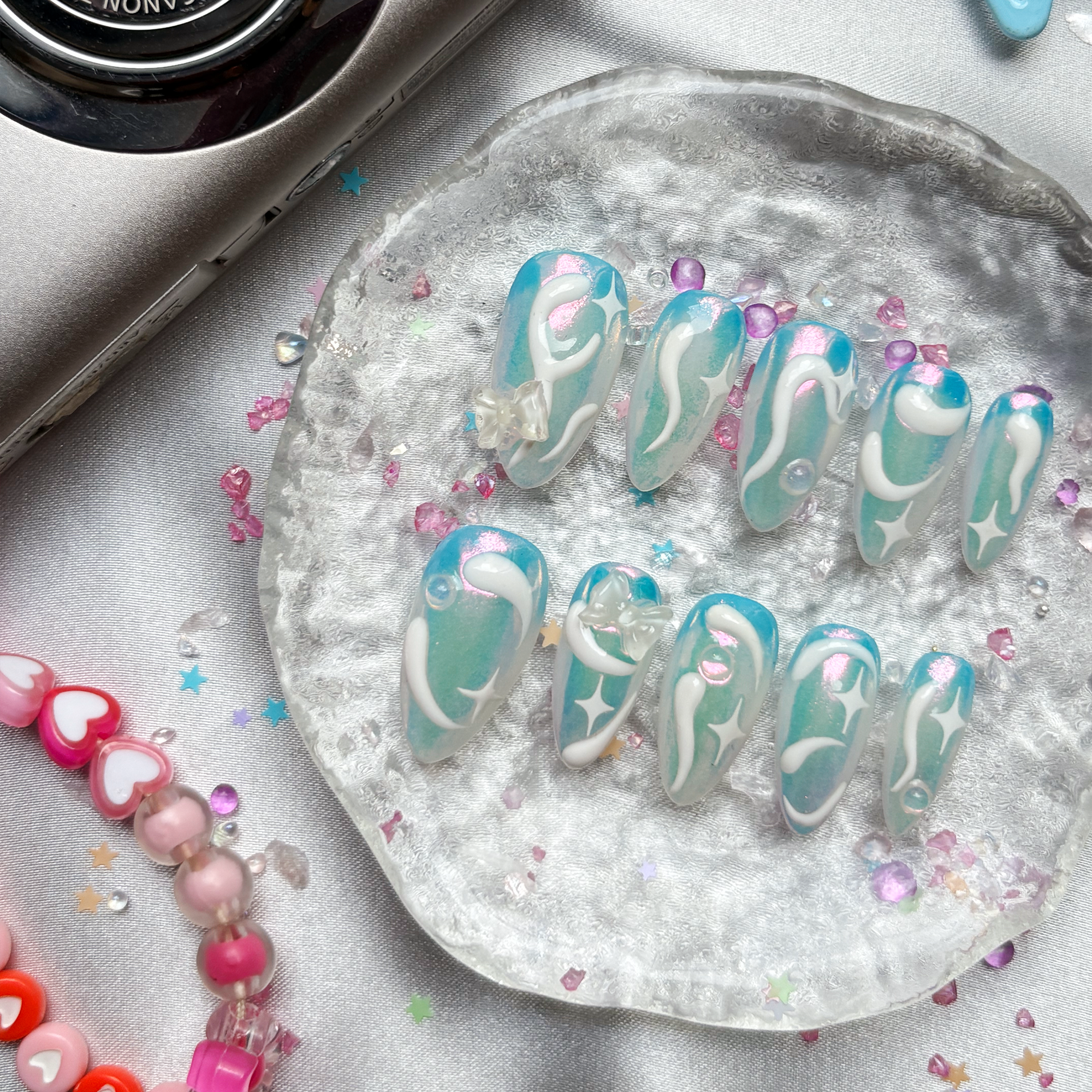 Personalized Pink Blue Swirl Press On Nails: Y2K Galaxy Nail Art | Wynzy Pops Nails