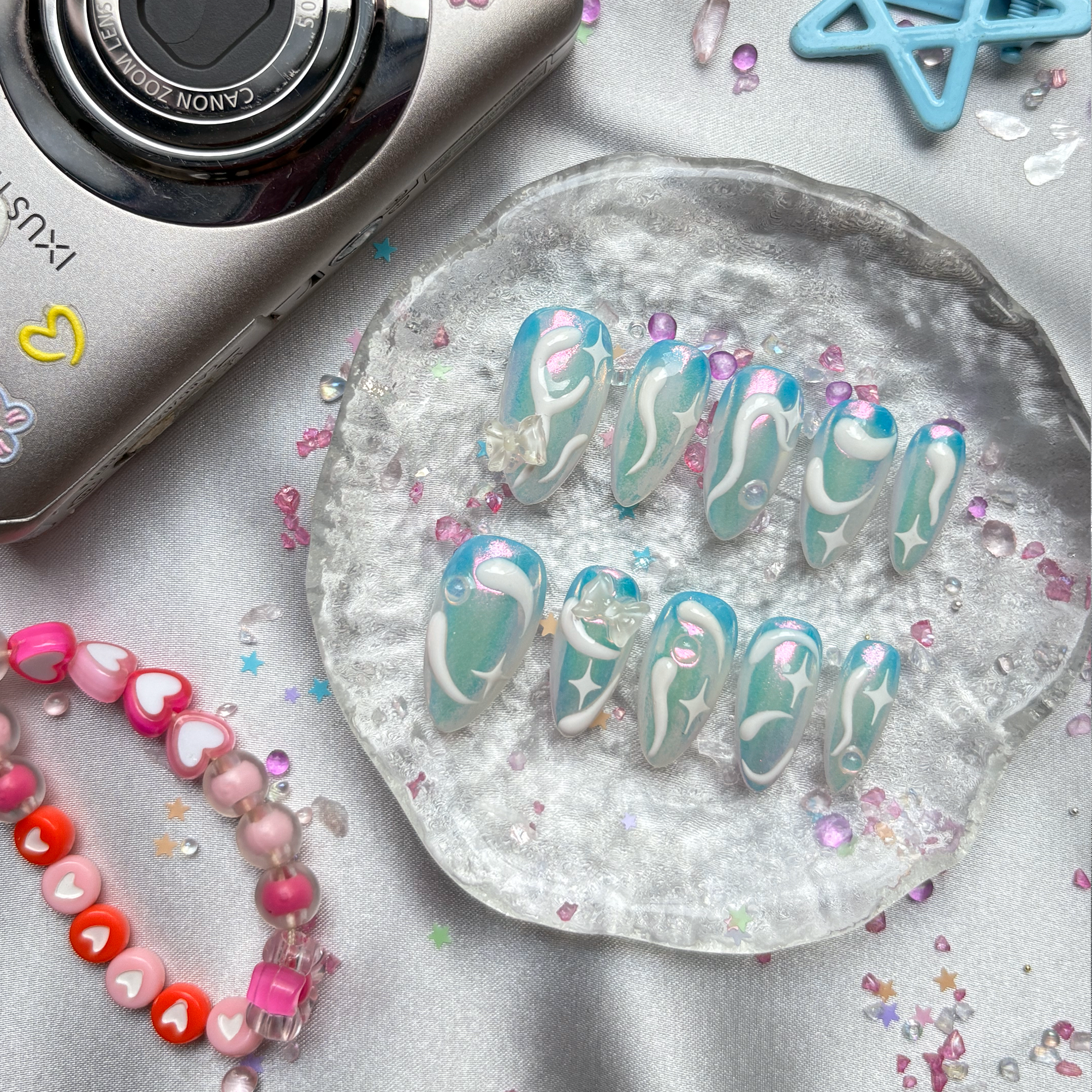 Personalized Pink Blue Swirl Press On Nails: Y2K Galaxy Nail Art | Wynzy Pops Nails