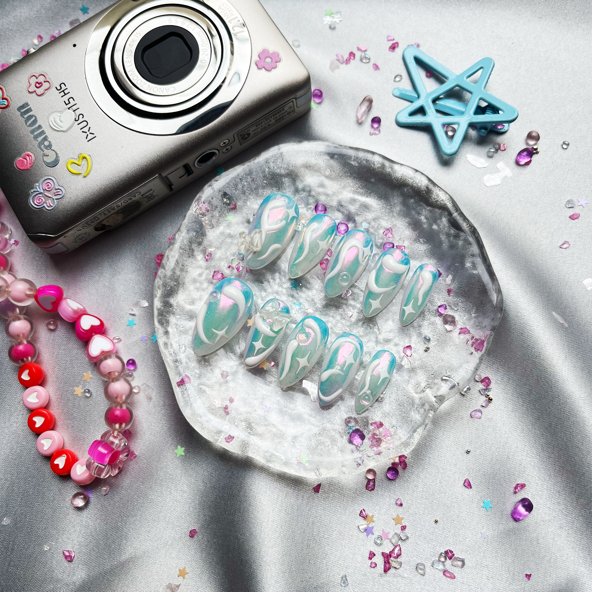 Personalized Pink Blue Swirl Press On Nails: Y2K Galaxy Nail Art | Wynzy Pops Nails