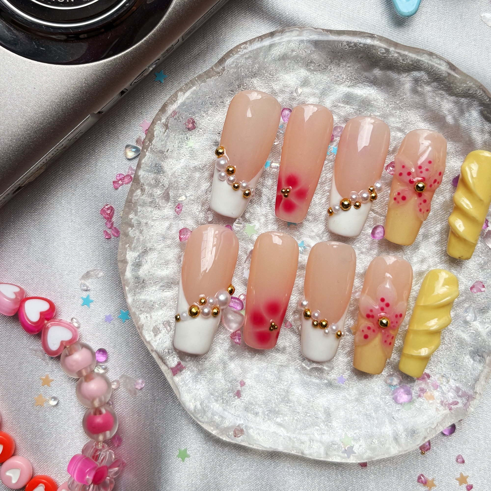 Custom Press-On Nails – Personalized Pink Tropical Y2K Nail Art Set | Wynzy Pops Nails