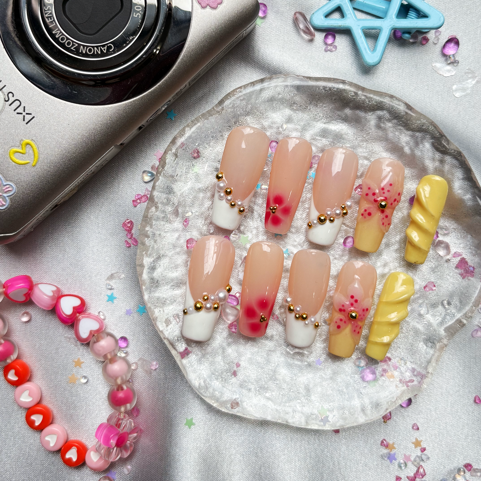 Custom Press-On Nails – Personalized Pink Tropical Y2K Nail Art Set | Wynzy Pops Nails
