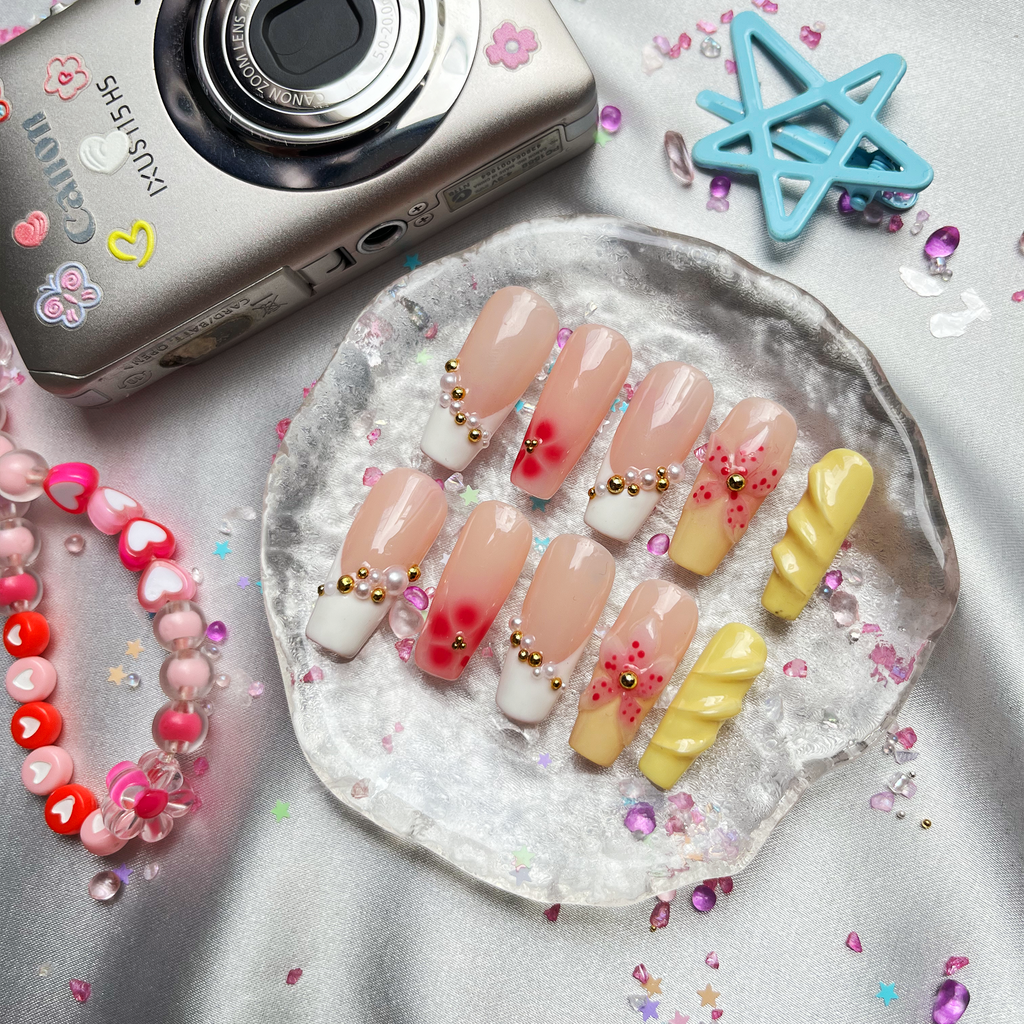 Custom Press-On Nails – Personalized Pink Tropical Y2K Nail Art Set | Wynzy Pops Nails