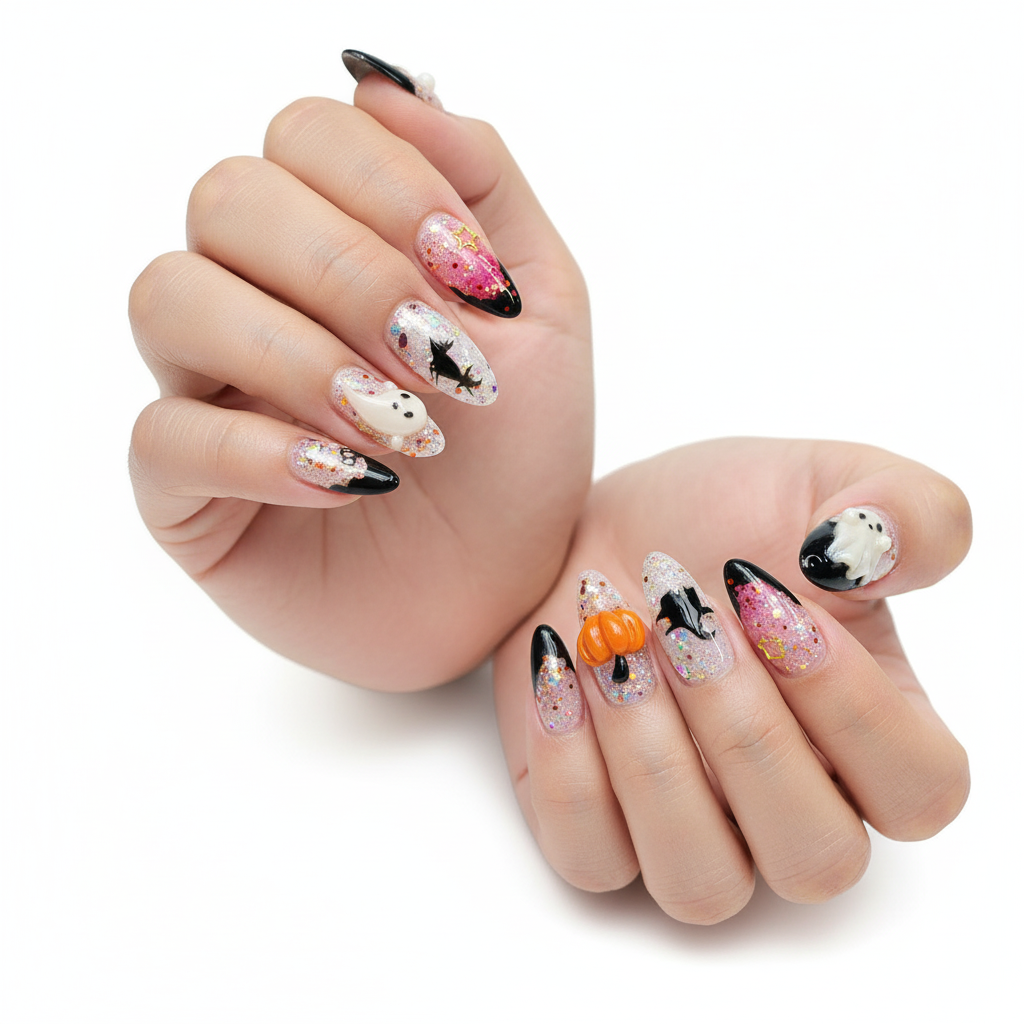 Custom 3D Halloween Press-On Nails – Ghosts, Pumpkins & Witch Magic | Wynzy Pops™