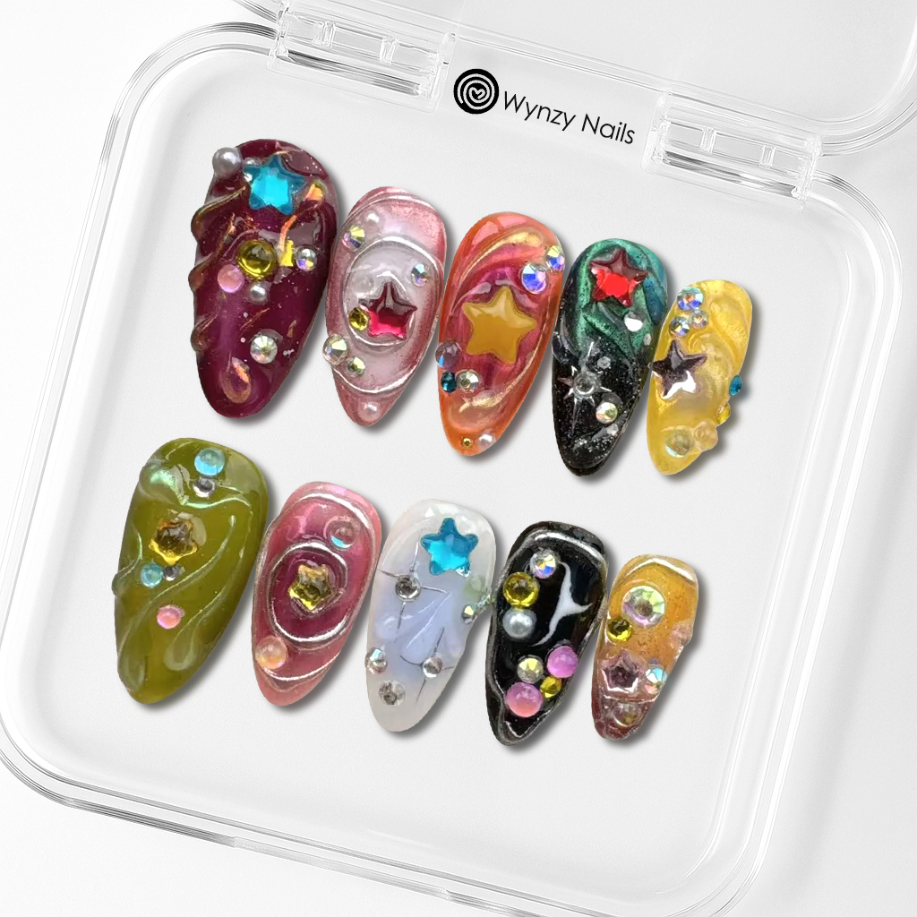 Custom Star Press-On Nails – Jelly Gel Kawaii Galaxy Nail Art