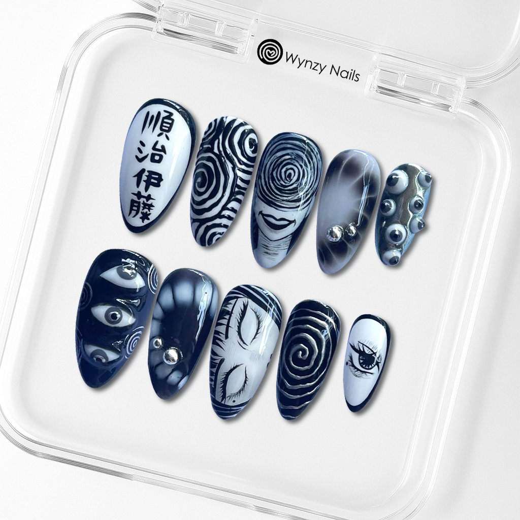 Custom Uzumaki Horror Press-On Nails – Spiral Manga Gothic Nail Art | Wynzy Pops Nails™