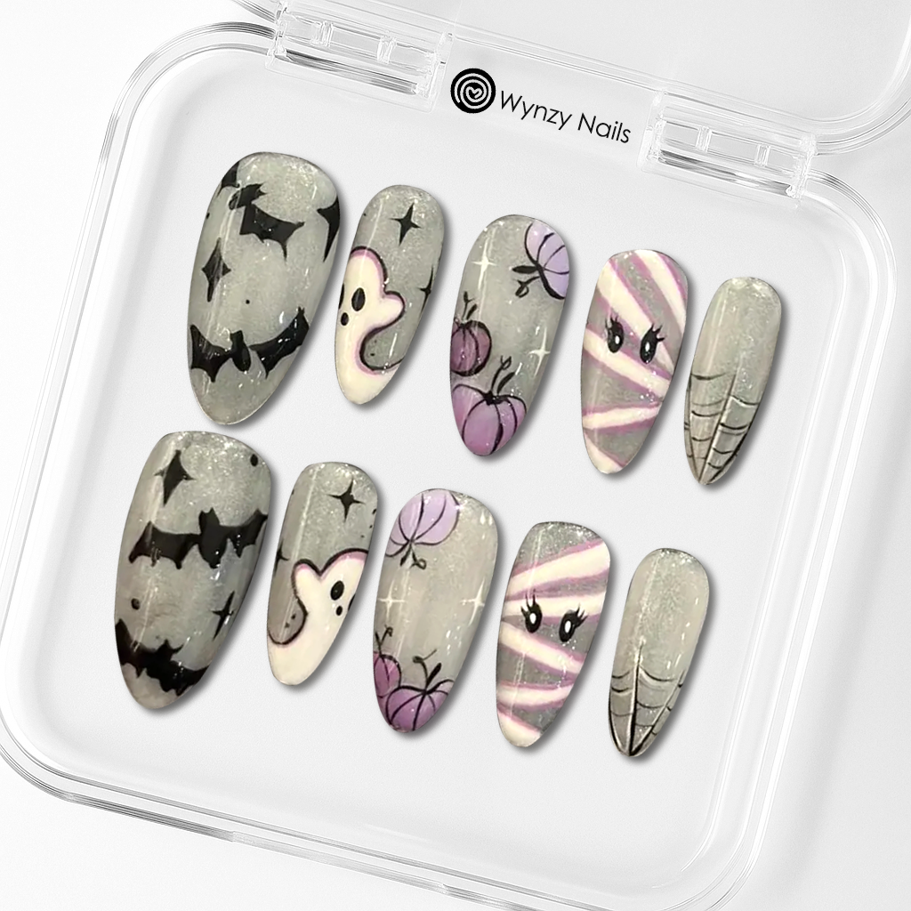 Custom Halloween Press-On Nails – Kawaii Ghost & Pumpkin Nail Art | Wynzy Pops Nails™