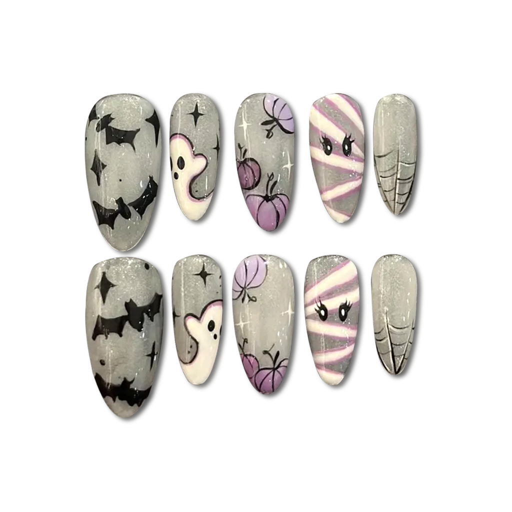 Custom Halloween Press-On Nails – Kawaii Ghost & Pumpkin Nail Art | Wynzy Pops Nails™