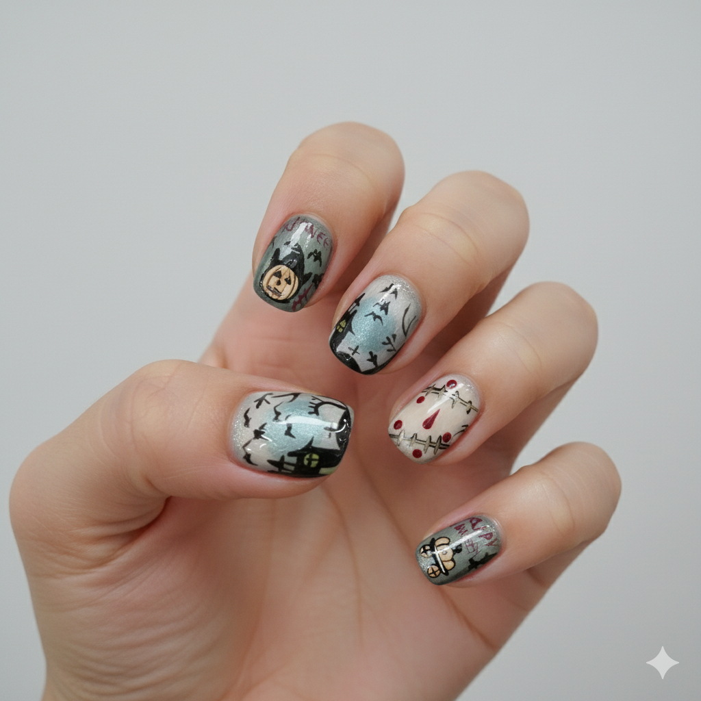 Custom Haunted Halloween Press-On Nails – Spooky Graveyard & Blood Drip Nail Art | Wynzy Pops™