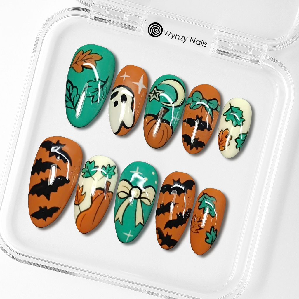 Custom Halloween Press-On Nails – Pumpkin, Ghost & Fall Nail Art | Wynzy Pops Nails™