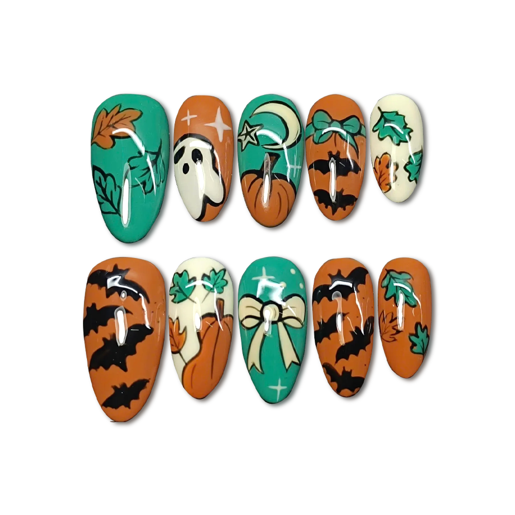 Custom Halloween Press-On Nails – Pumpkin, Ghost & Fall Nail Art | Wynzy Pops Nails™