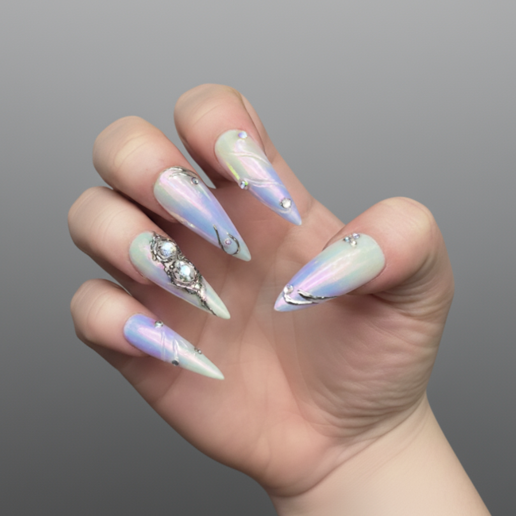 Custom Purple Ombre Press-On Nails – 3D Bow & Crystal Aura Nail Art