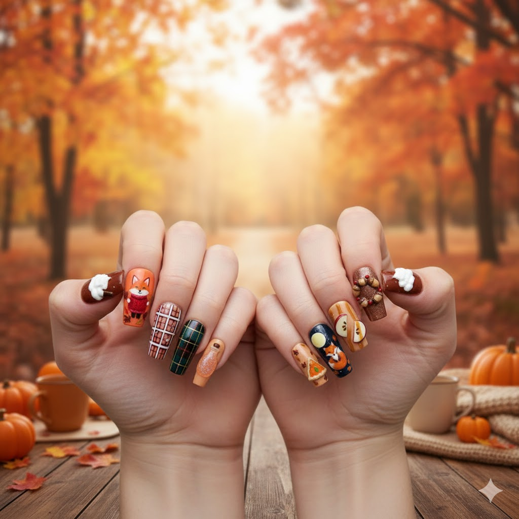 Custom Autumn Fox Press-On Nails – Cozy Fall Vibes & 3D Nail Art | Wynzy Pops™