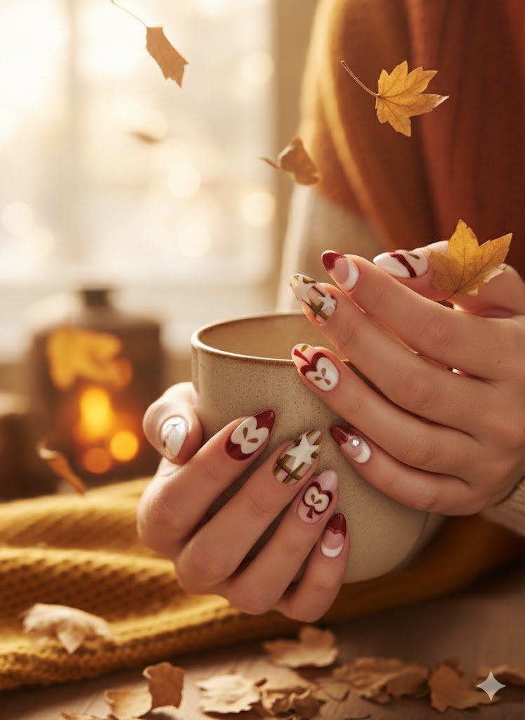 Custom Apple Plaid Press-On Nails – Red & Green Fall Nail Art | Wynzy Pops Nails™