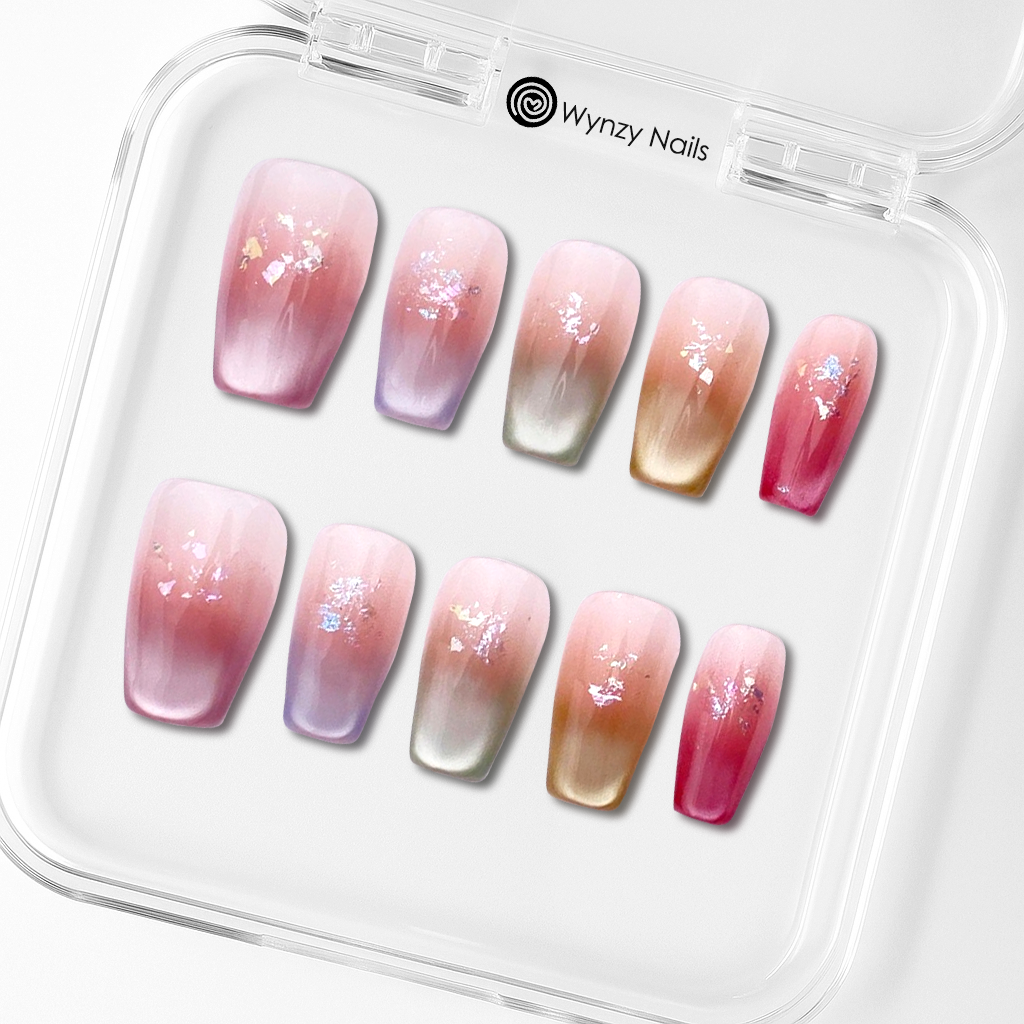 Custom Ombre Press On Nails | Handmade Gradient Jelly False Nail Set | Glitter Press On Nails for Women | Kawaii Nail Art Gift