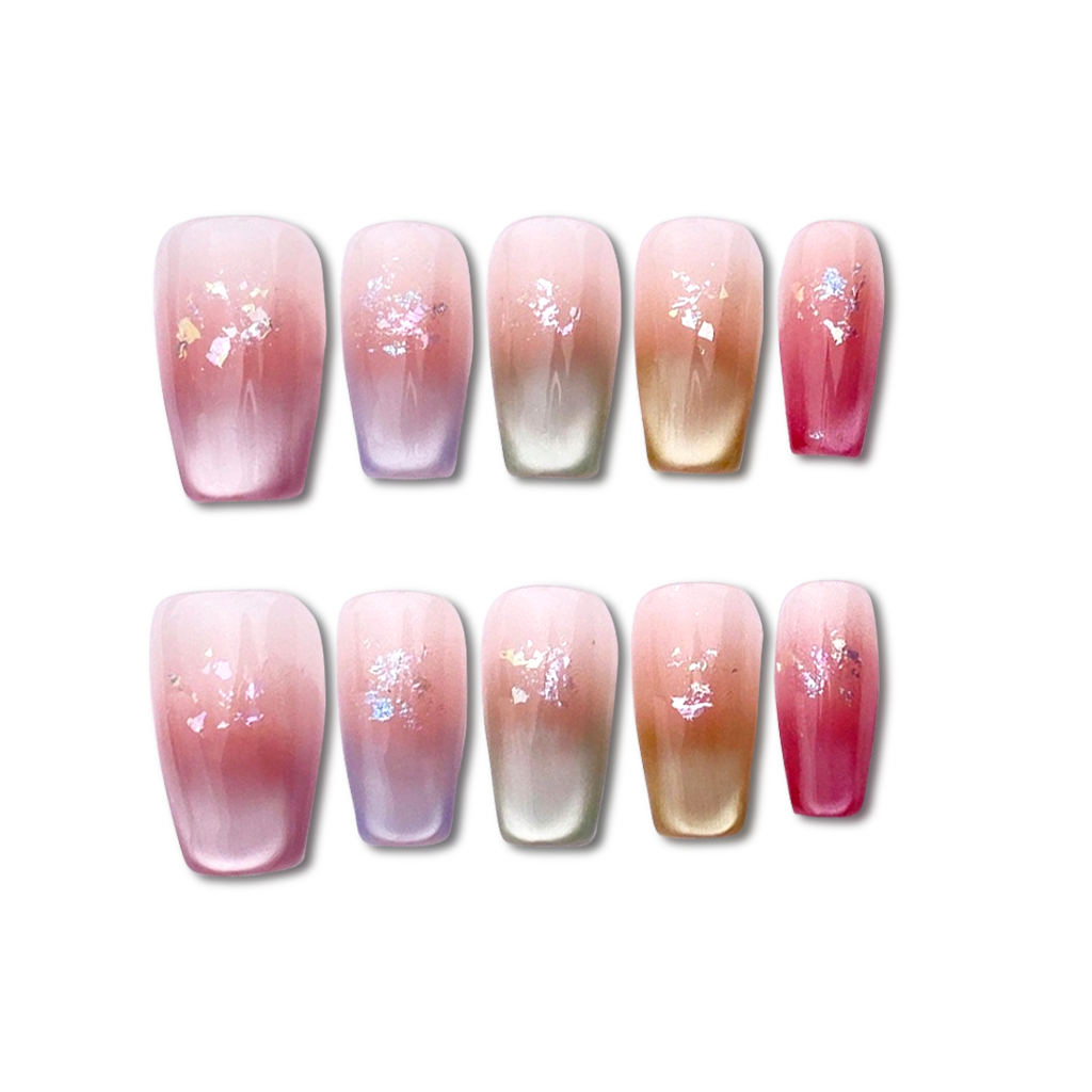 Custom Ombre Press On Nails | Handmade Gradient Jelly False Nail Set | Glitter Press On Nails for Women | Kawaii Nail Art Gift