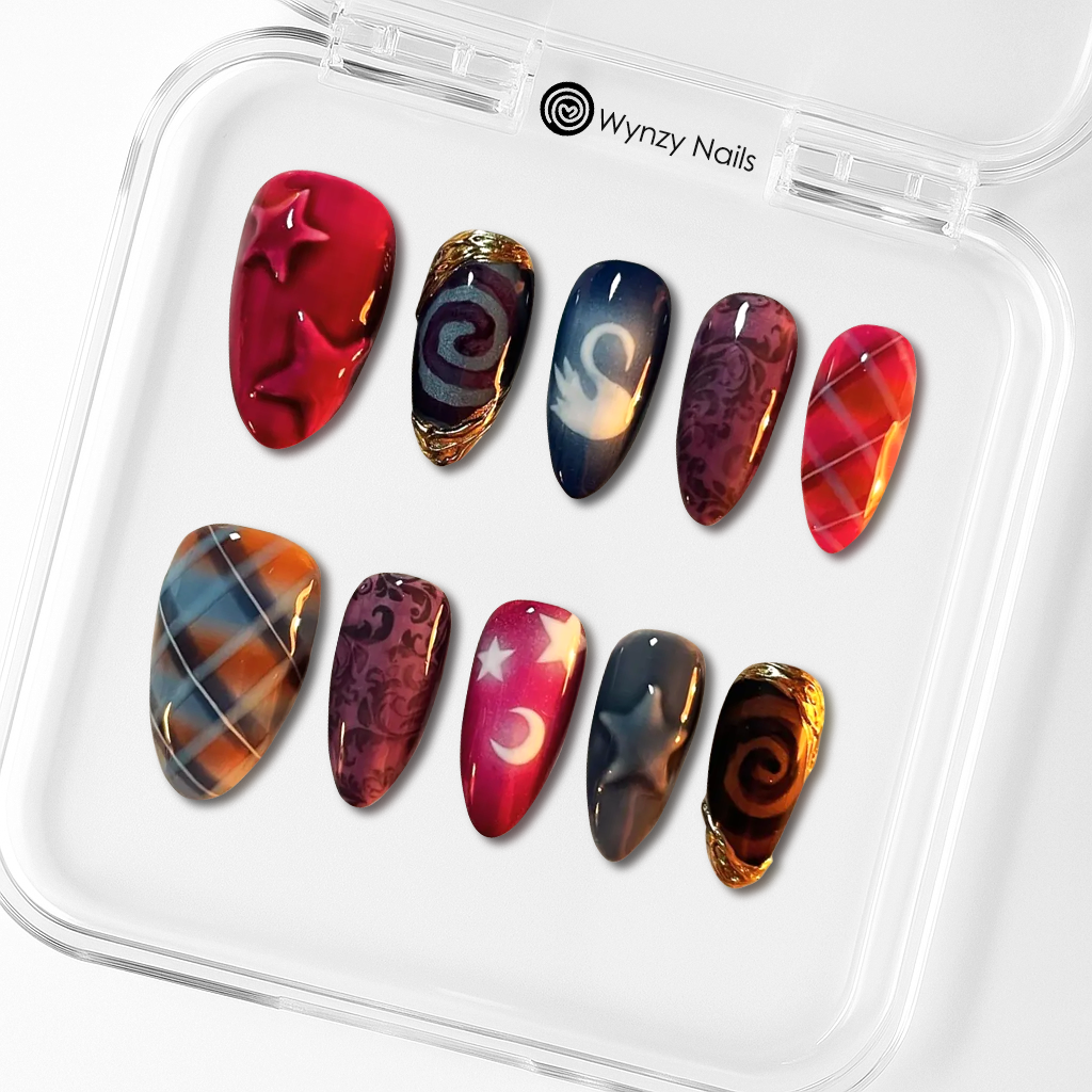 Custom Galaxy Fantasy Press-On Nails – Celestial Moon & Star Nail Art | Wynzy Pops Nails™